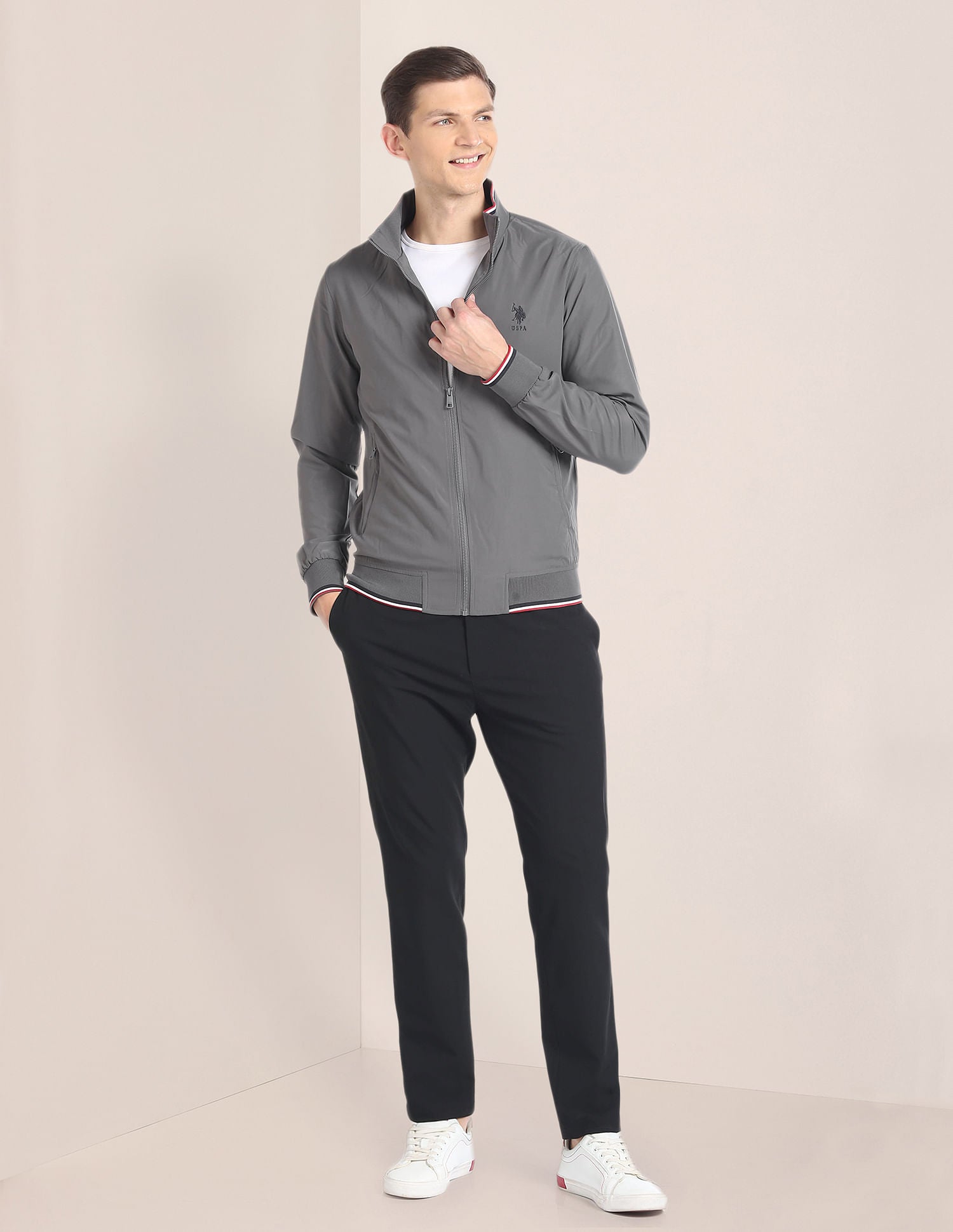 High Neck Long Sleeve Casual Jacket Grey - U.S. POLO ASSN. | Large