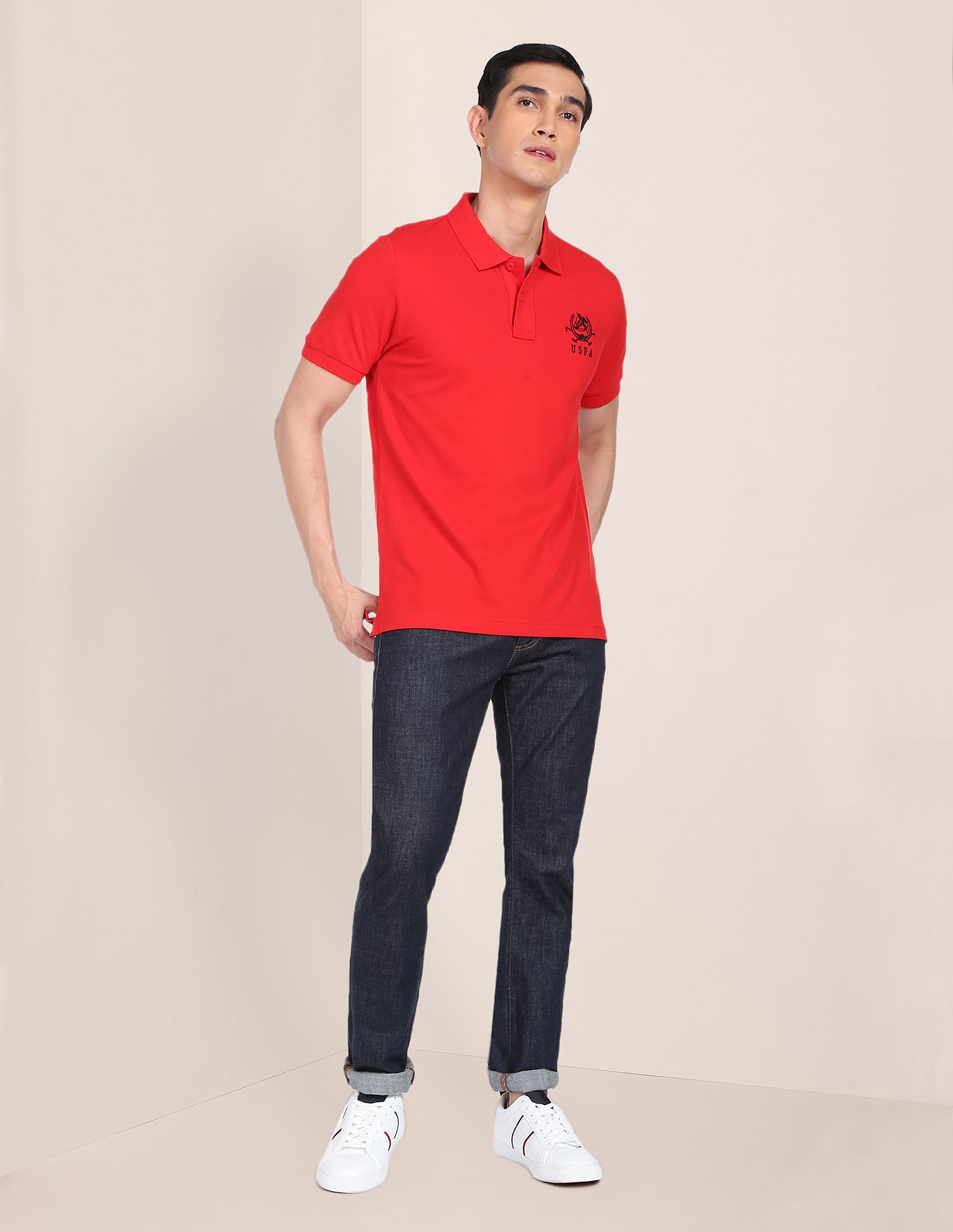 Solid Pure Cotton Polo Shirt Red - U.S. Polo Assn. India | Large