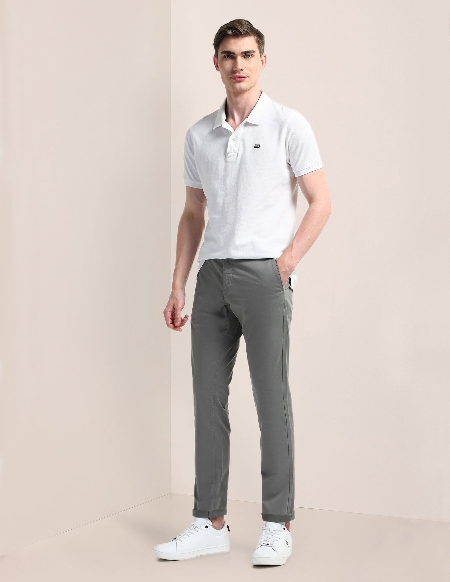 Solid Denver Slim Fit Trousers Grey - U.S. POLO ASSN. | Large