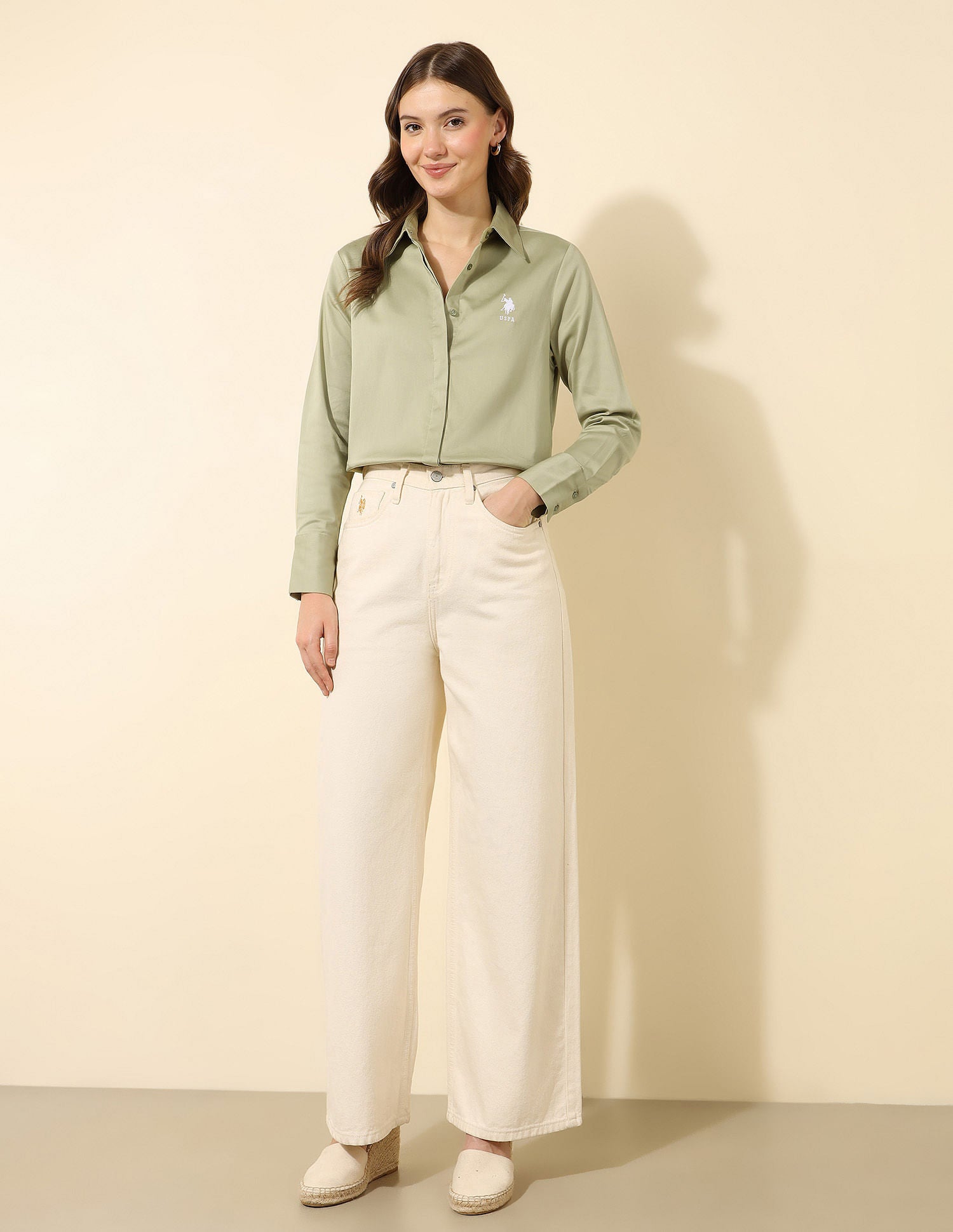 Satin Regular Fit Shirt Green - U.S. POLO ASSN. | Large