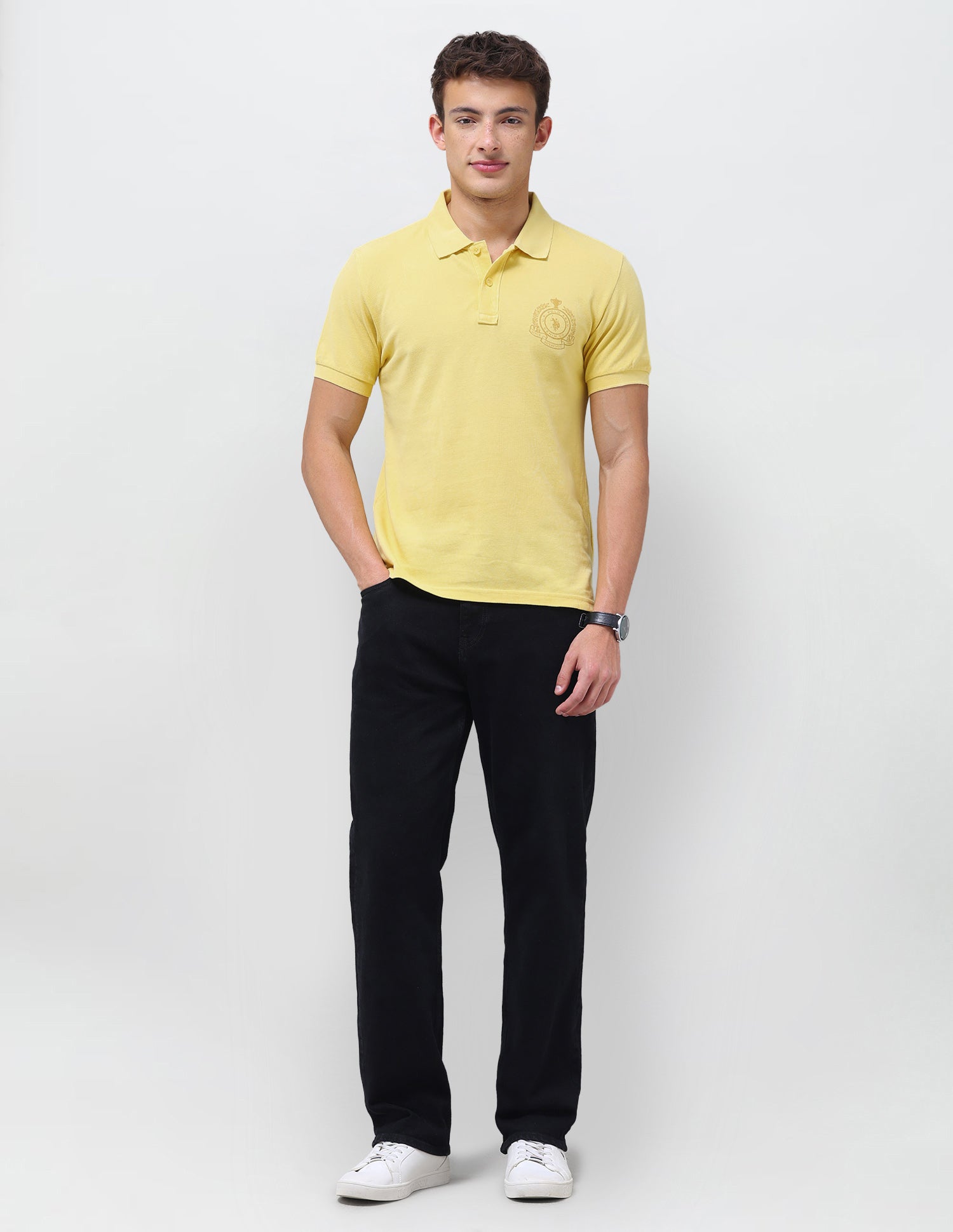 Graphic Brand Printed Slim Fit Polo Shirt Yellow - U.S. Polo Assn. India | Large