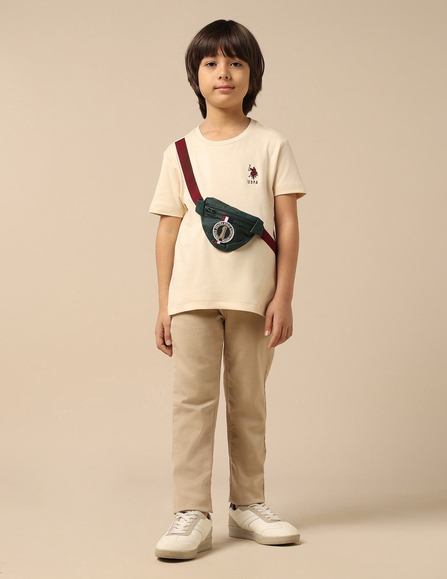 Boys Solid Regular Fit T-Shirt Ecru - U.S. POLO ASSN. | Large