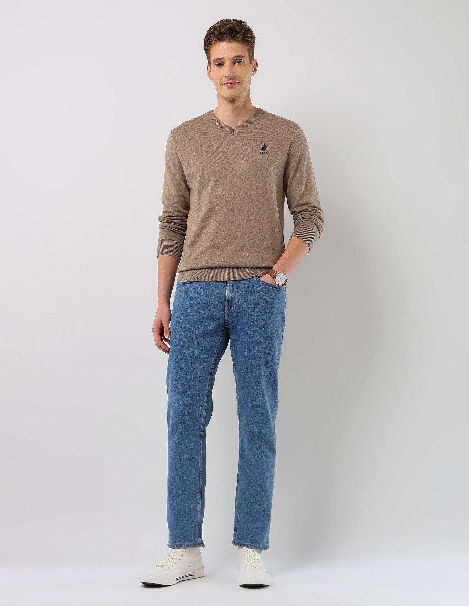 Heathered Regular Fit Sweater Light Brown - U.S. POLO ASSN. | Large