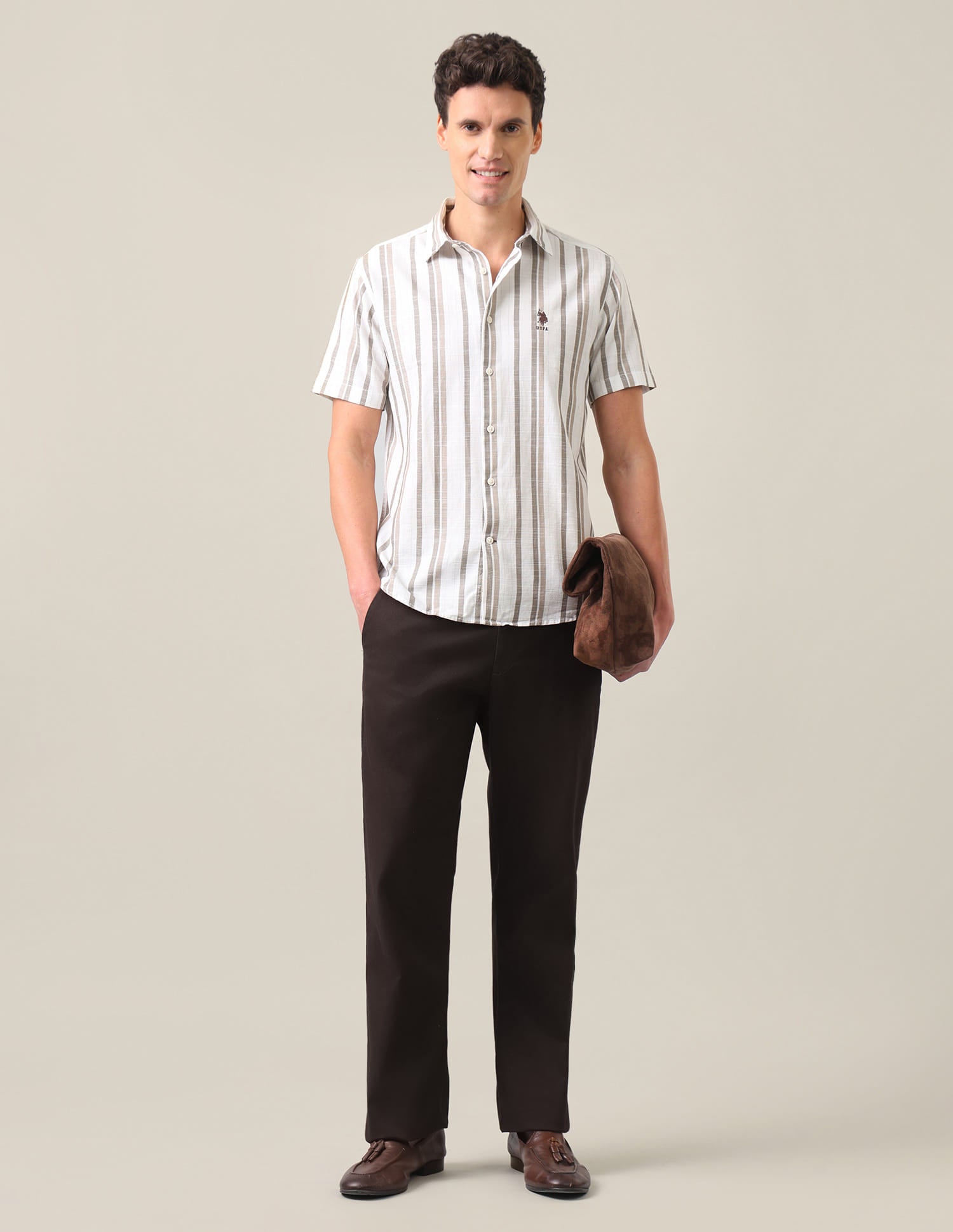 Vertical Striped Regular Fit Shirt Brown - U.S. Polo Assn. India | Large