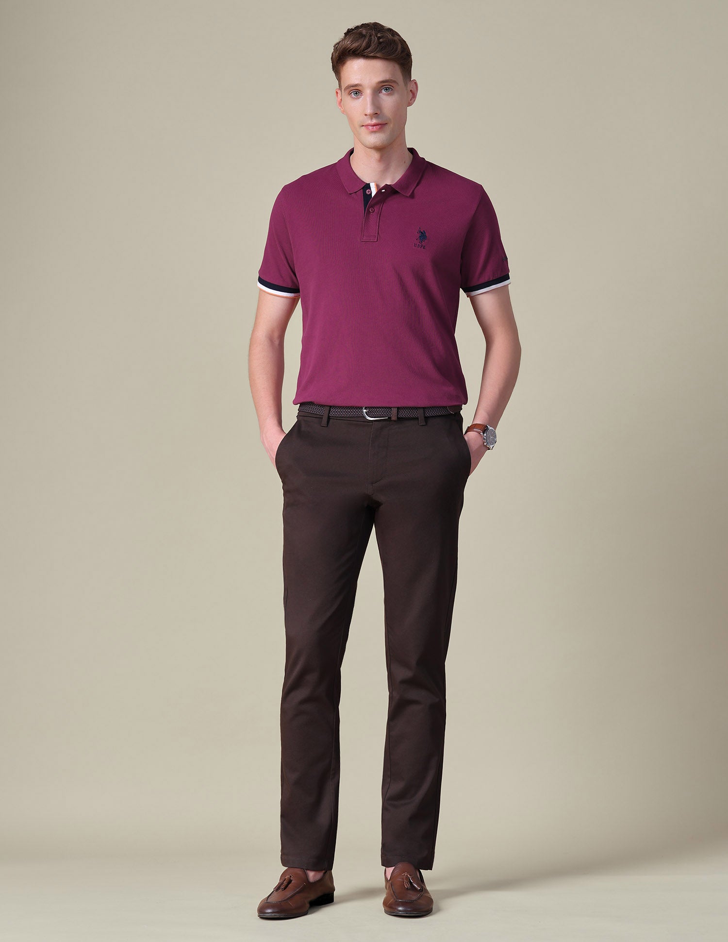 Solid Regular Fit Polo Shirt Wine - U.S. POLO ASSN. | Large