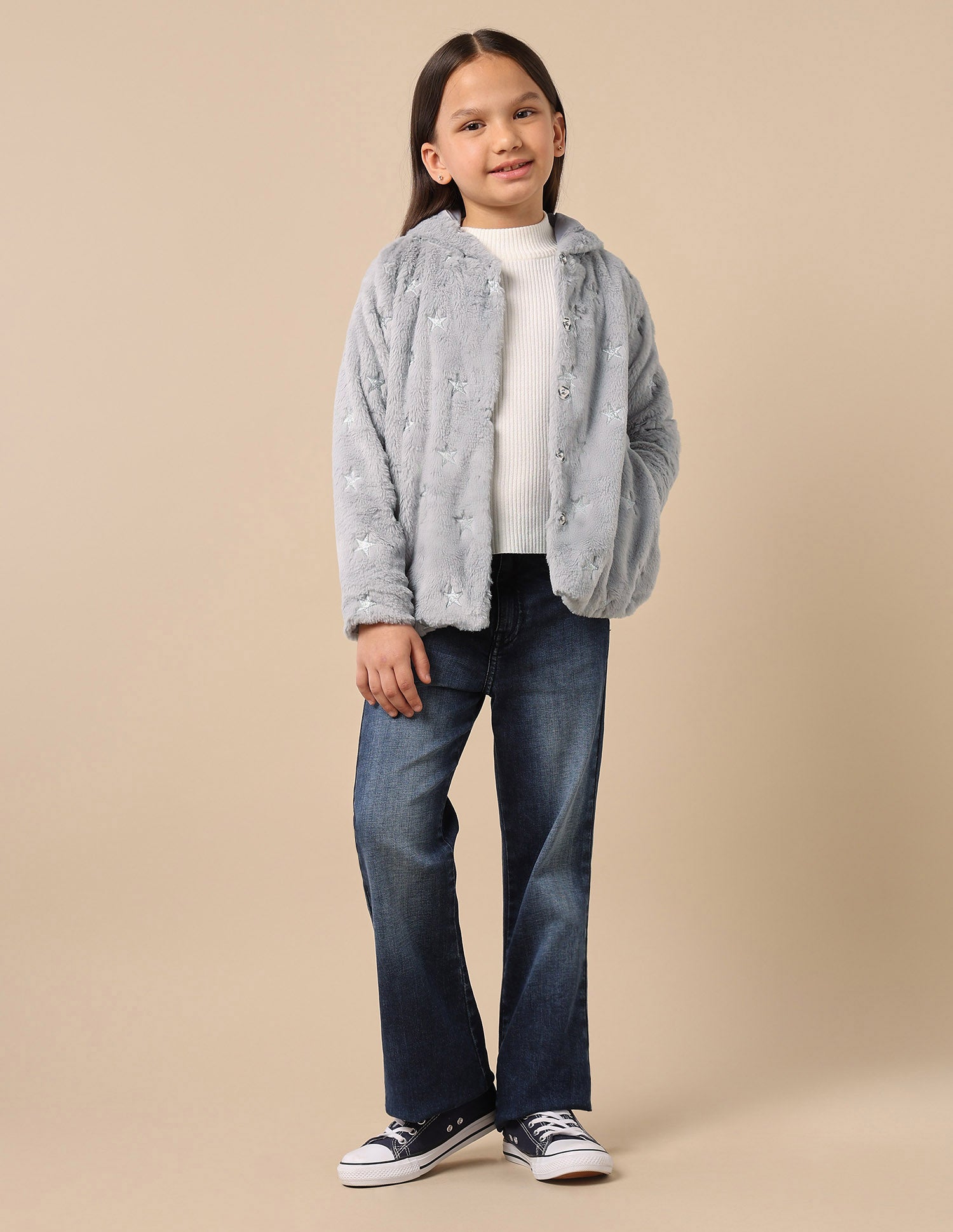 Girls Longline Fur Jacket Grey - U.S. POLO ASSN. | Large