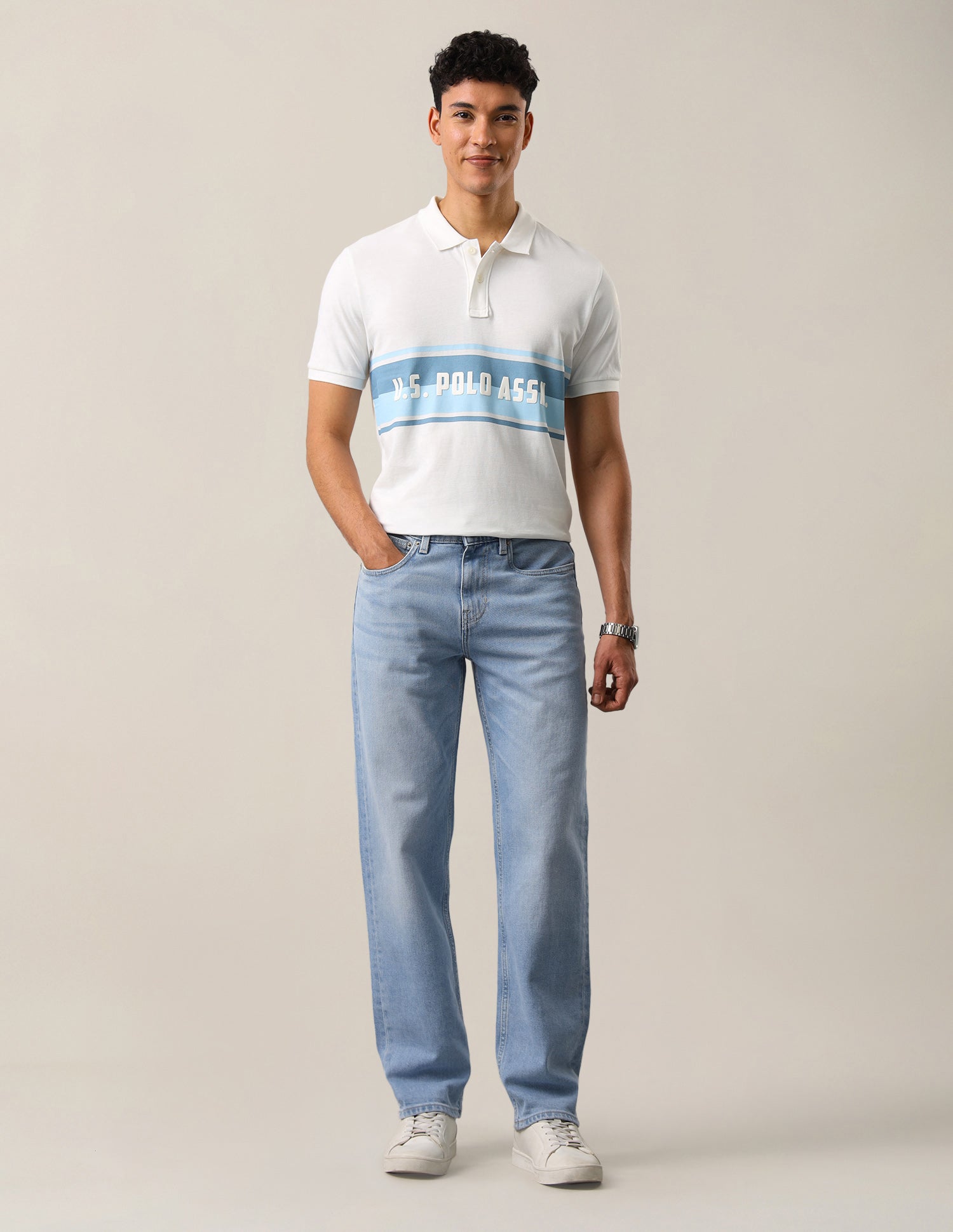 Shawn Relaxed Fit Blue Jeans Light Blue - U.S. Polo Assn. India | Large