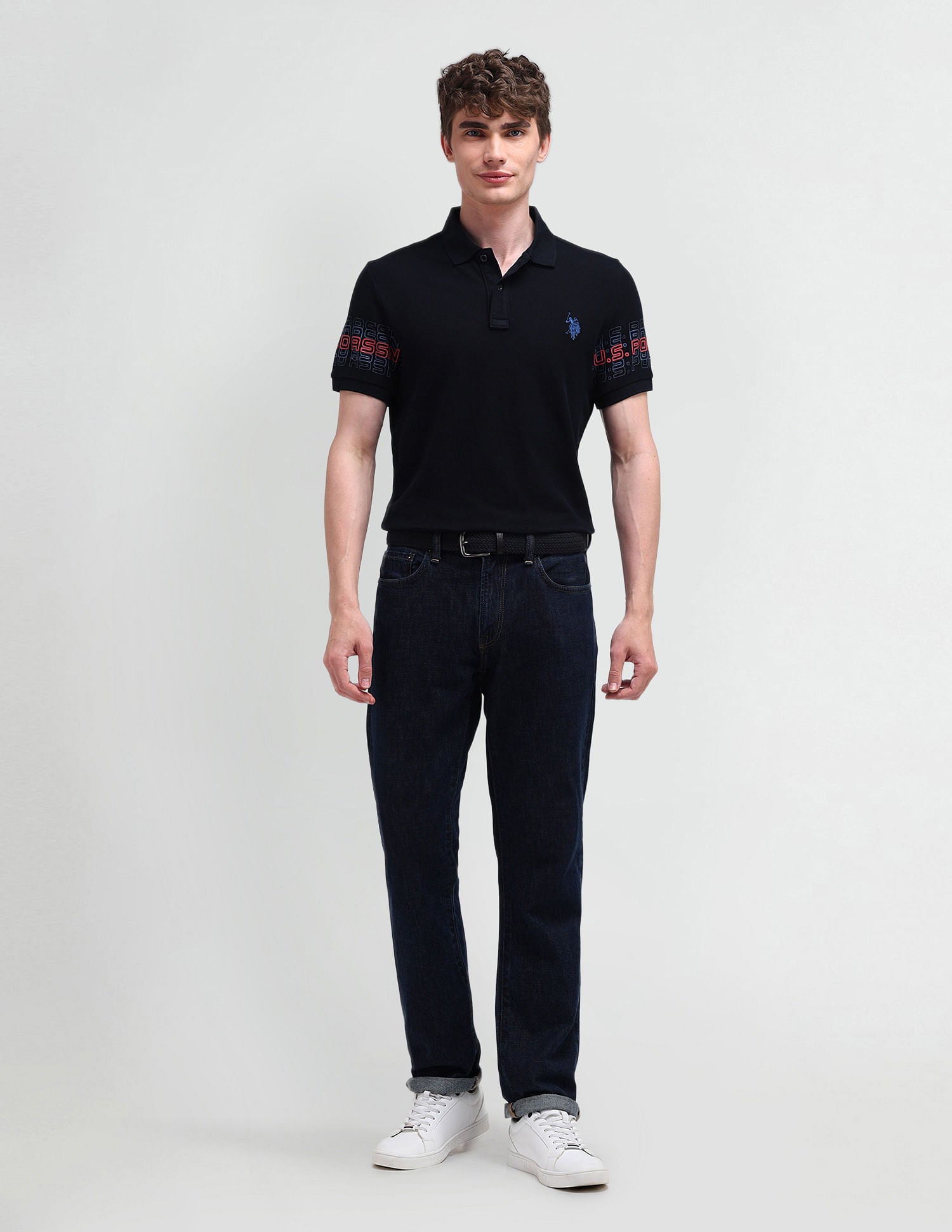 Muscle Fit Typography Polo Shirt Black - U.S. Polo Assn. India | Large