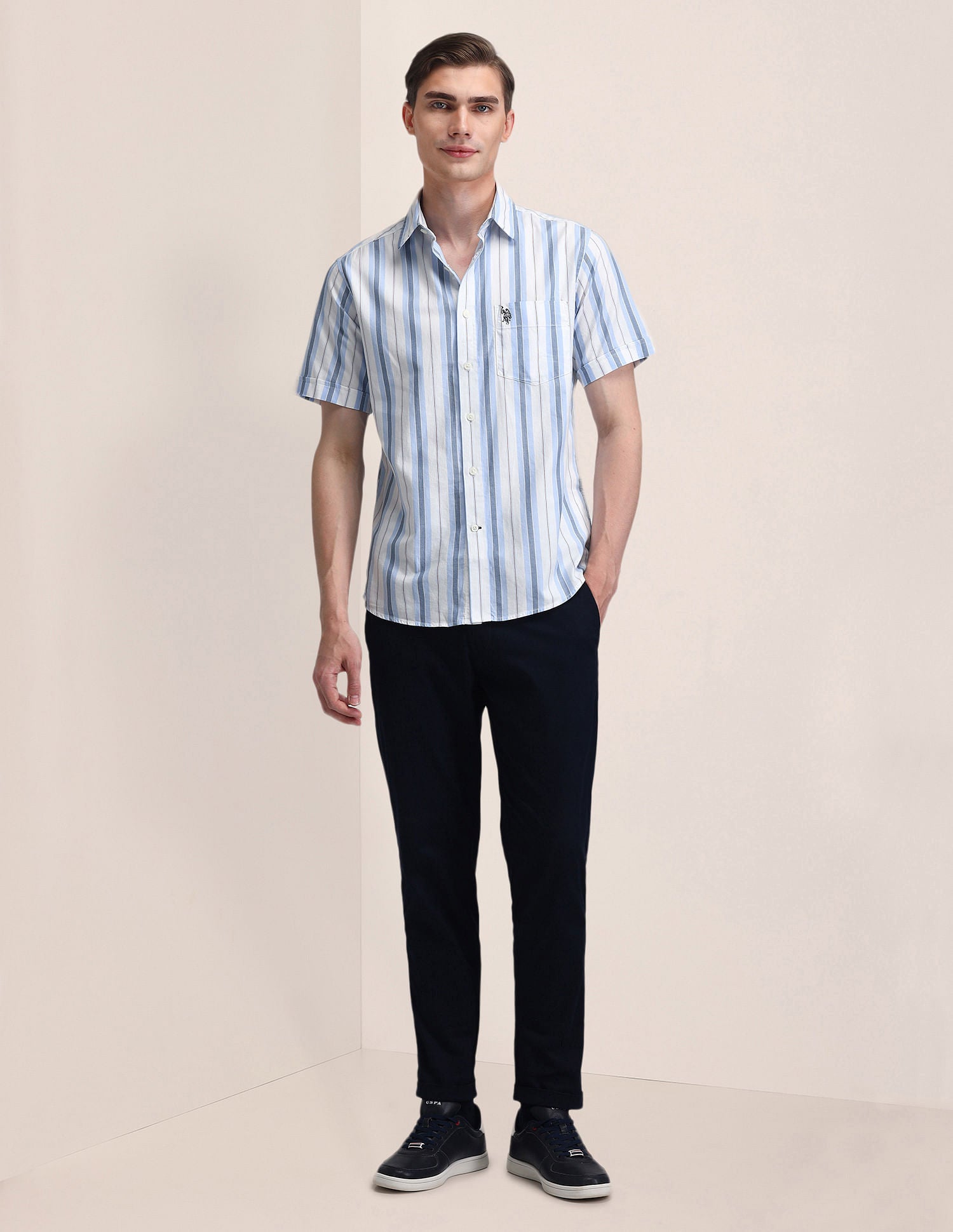 Vertical Striped Twill Shirt Blue - U.S. Polo Assn. India | Large