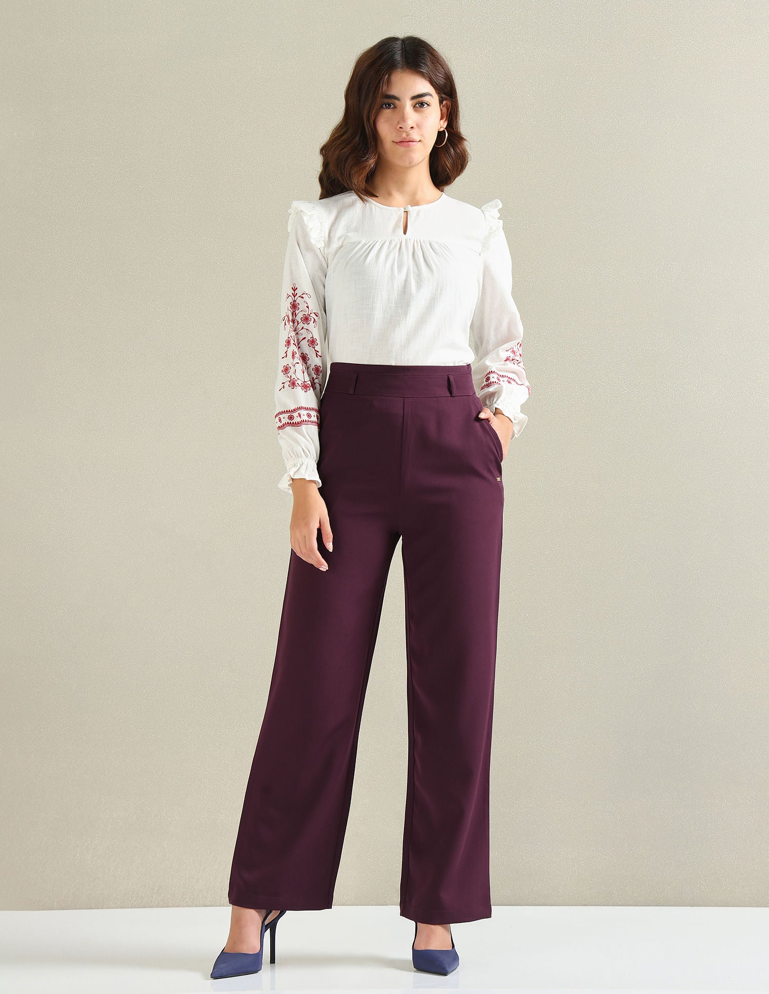 Wide Leg Satin Trousers Wine - U.S. POLO ASSN. | Large