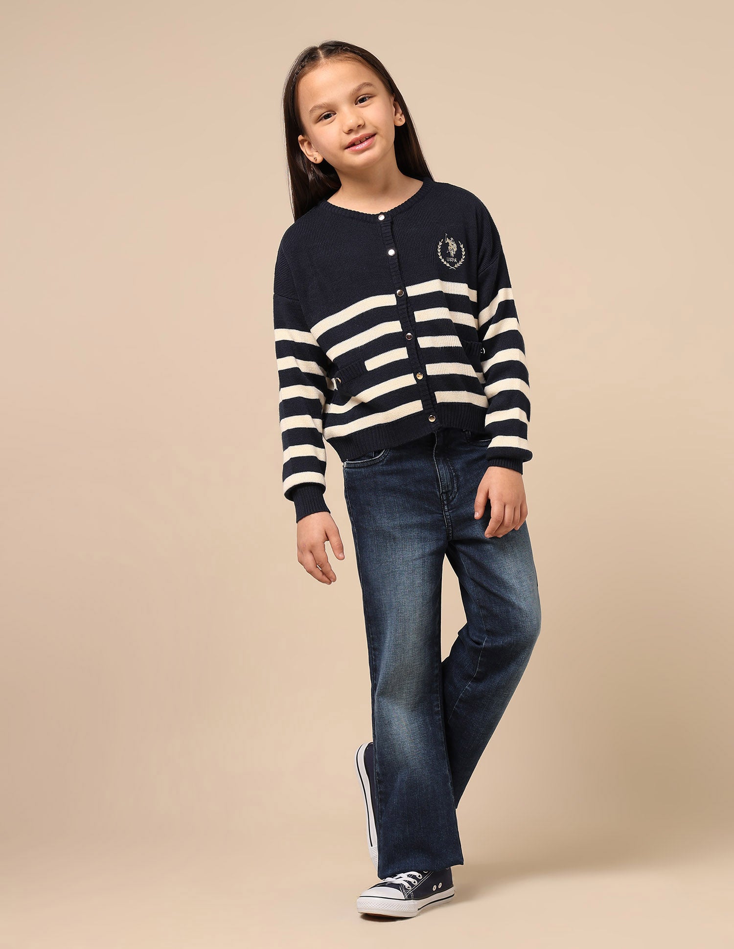 Girls Horizontal Striped Sweater Navy - U.S. POLO ASSN. | Large