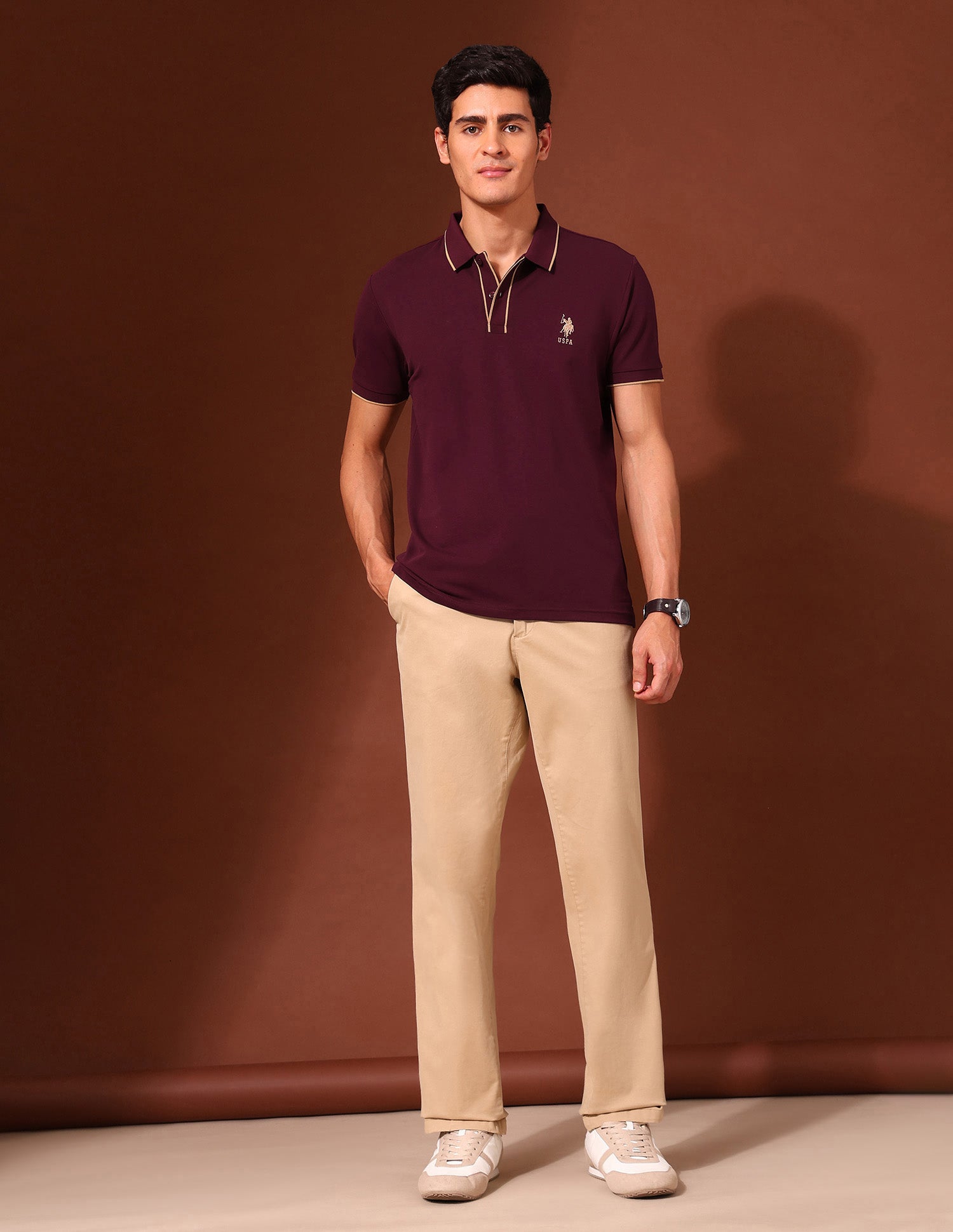 Solid Slim Fit Varsity Polo Shirt Wine - U.S. Polo Assn. India | Large