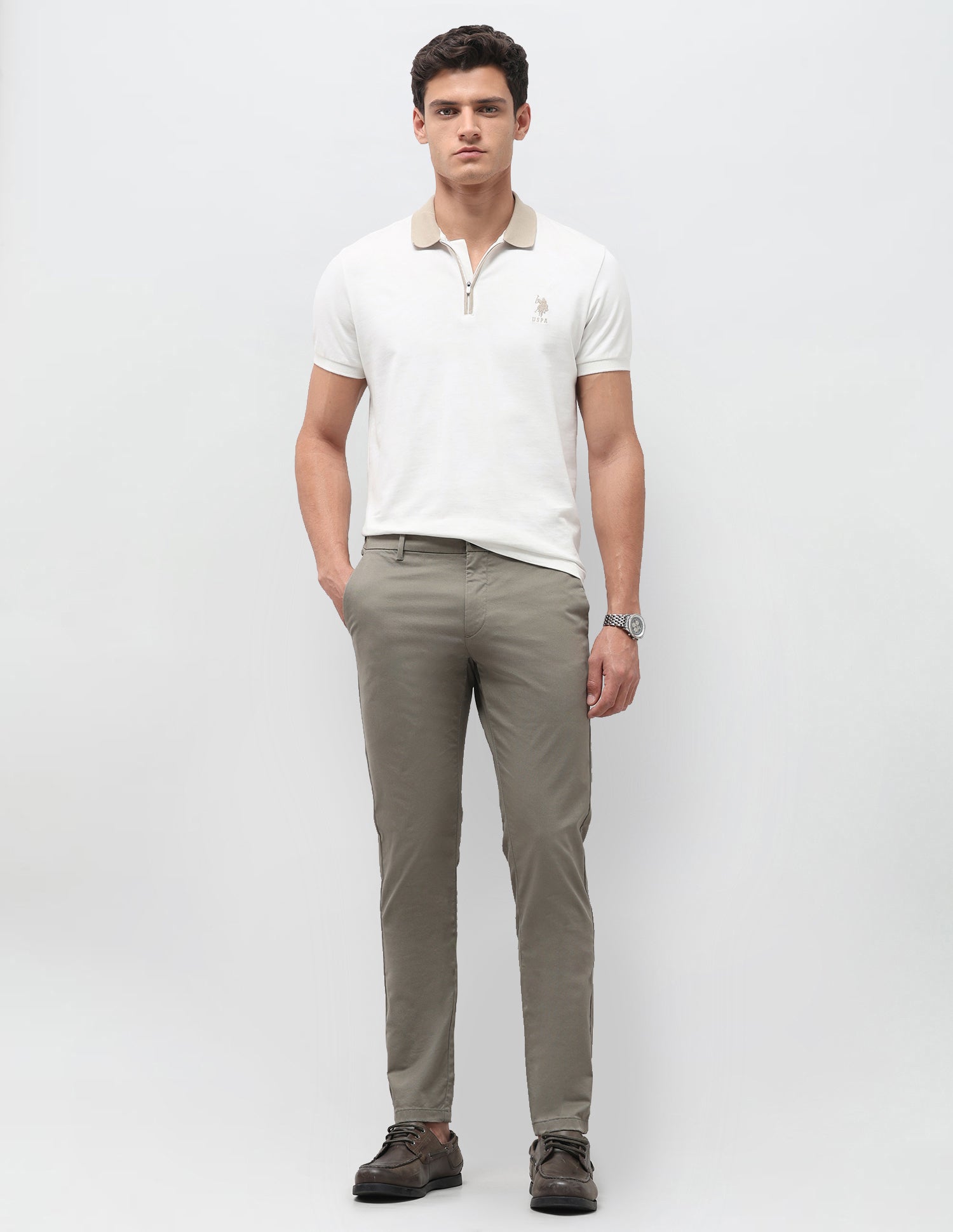 Austin Slim Fit All Over Printed Trousers Sage - U.S. Polo Assn. India | Large