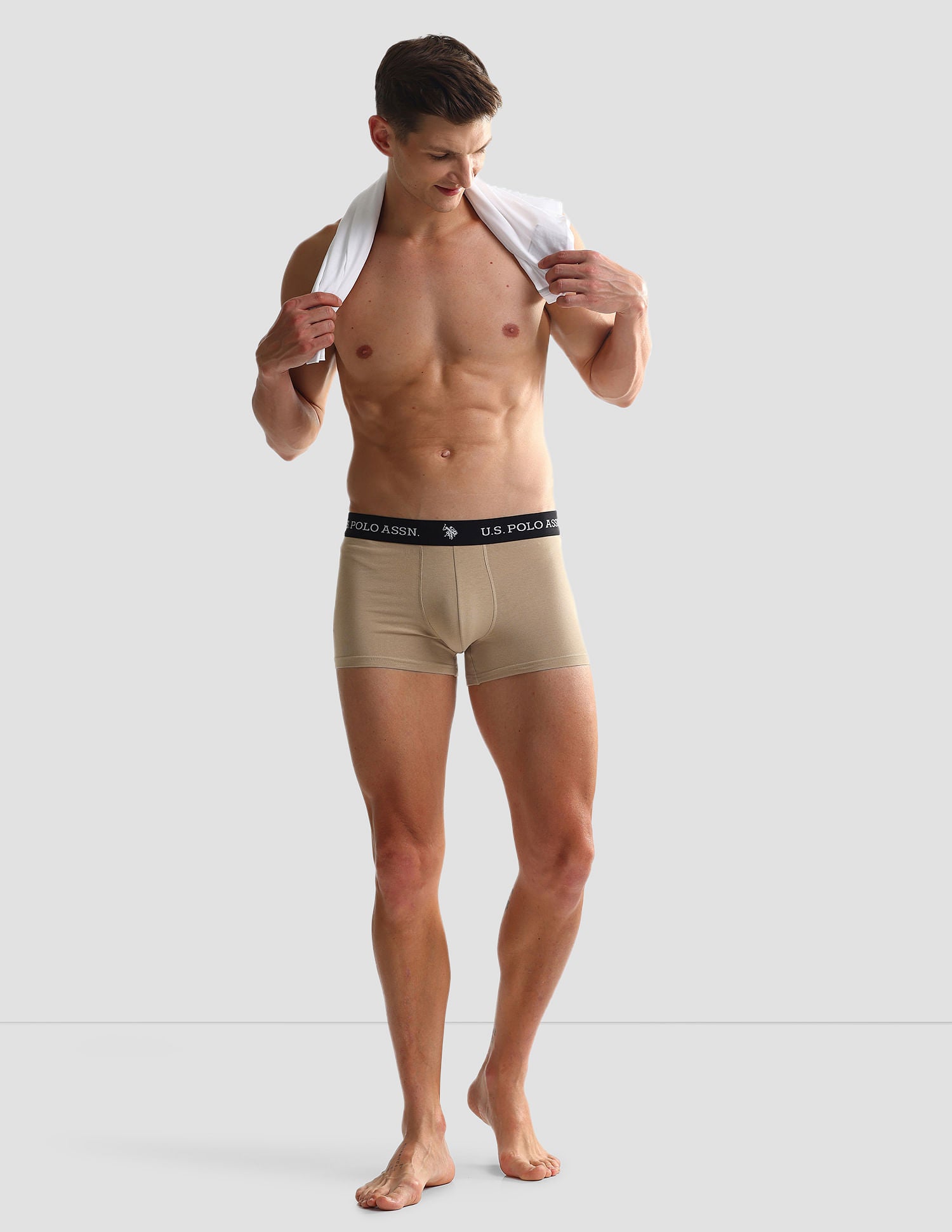 Elastic Waistband Ribbed Solid OET10 Trunks - Pack Of 2 Camo Beige and Beige - U.S. POLO ASSN. | Large