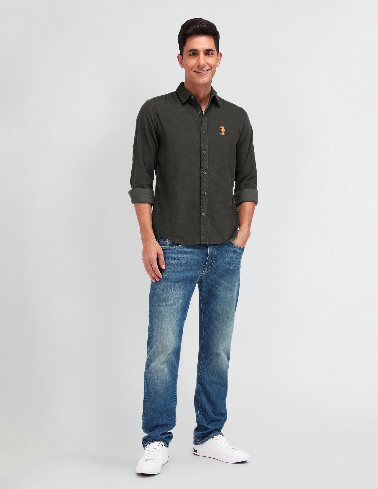 Slim Fit Dobby Shirt Olive - U.S. Polo Assn. India | Large