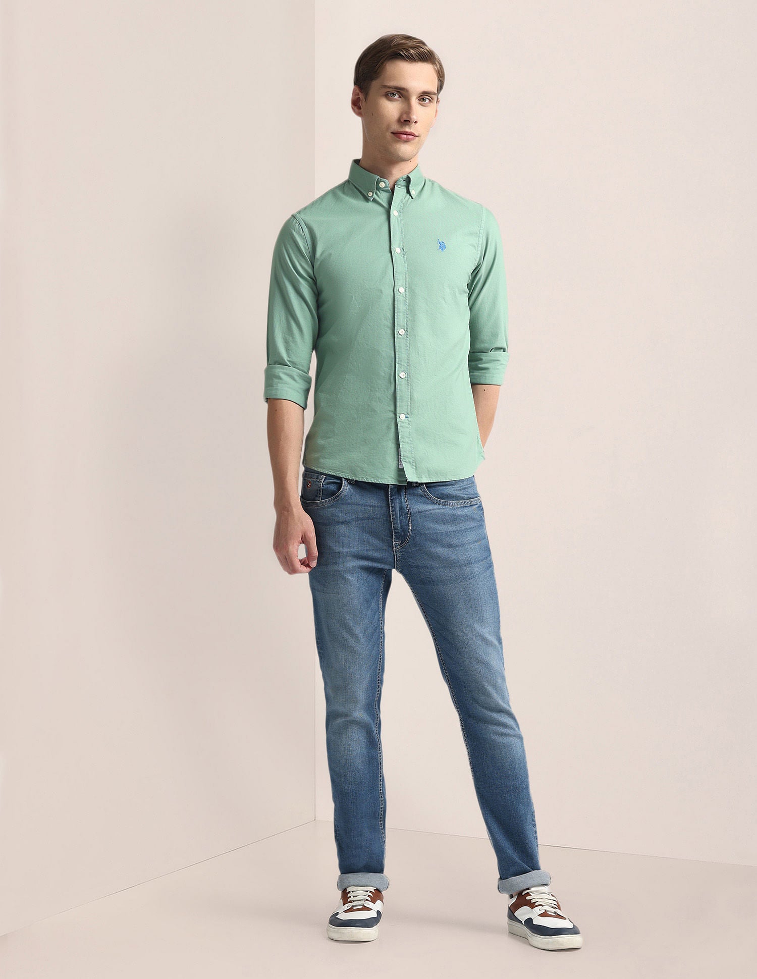 Tailored Fit Dobby Shirt Green - U.S. Polo Assn. India | Large