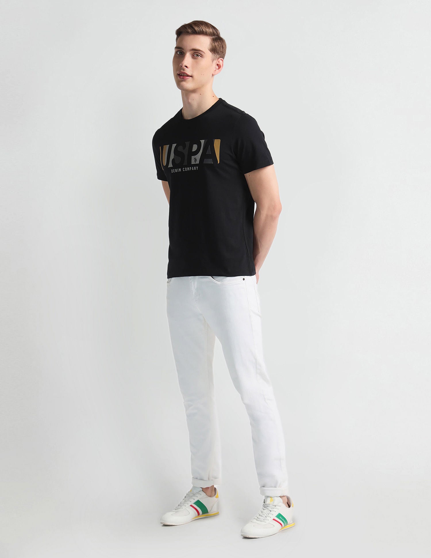 Brand Print Muscle Fit T-Shirt Black - U.S. Polo Assn. India | Large