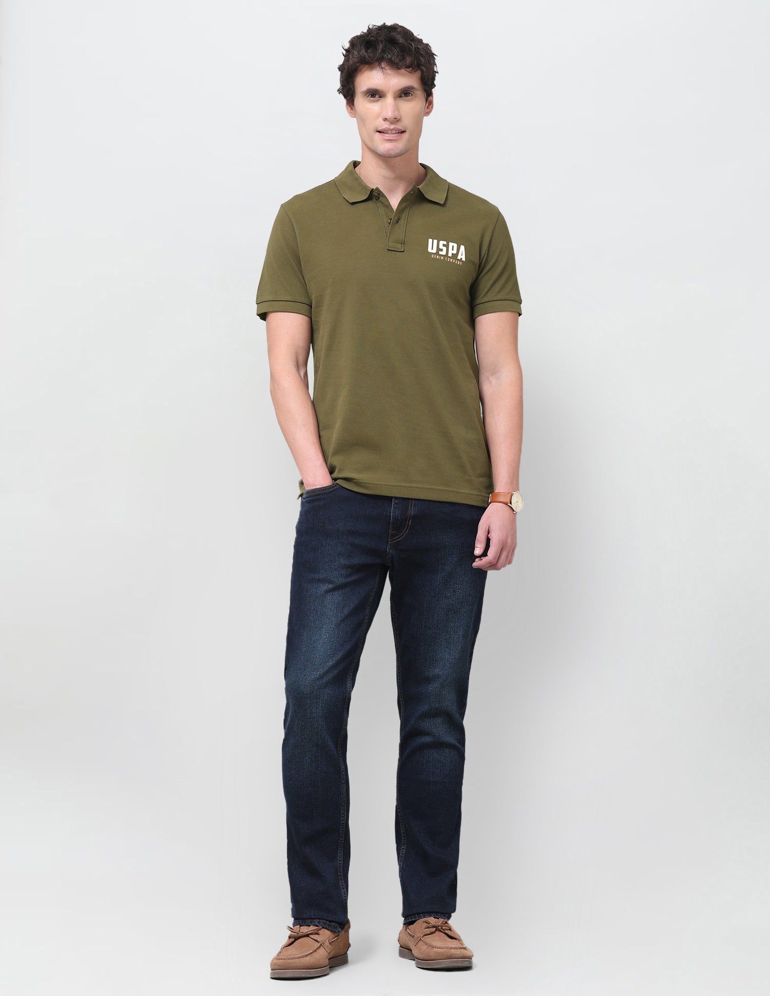 Brand Printed Slim Fit Polo Shirt Olive - U.S. Polo Assn. India | Large