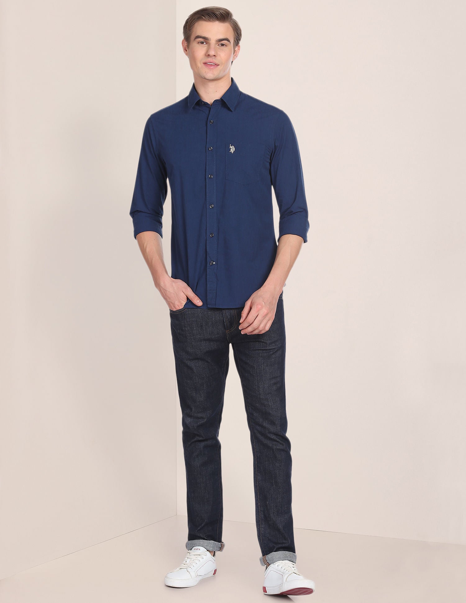 Solid Tailored Fit Shirt Navy - U.S. Polo Assn. India | Large