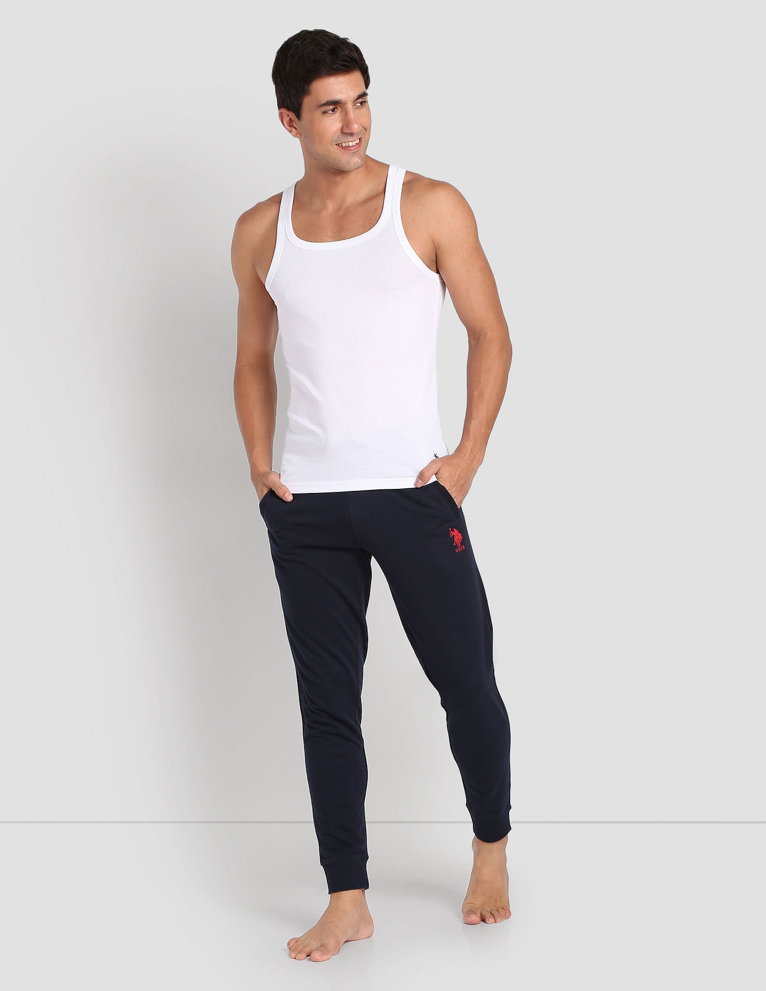 Pure Cotton Ribbed EV006 Vest - Pack Of 1 White - U.S. POLO ASSN. | Large