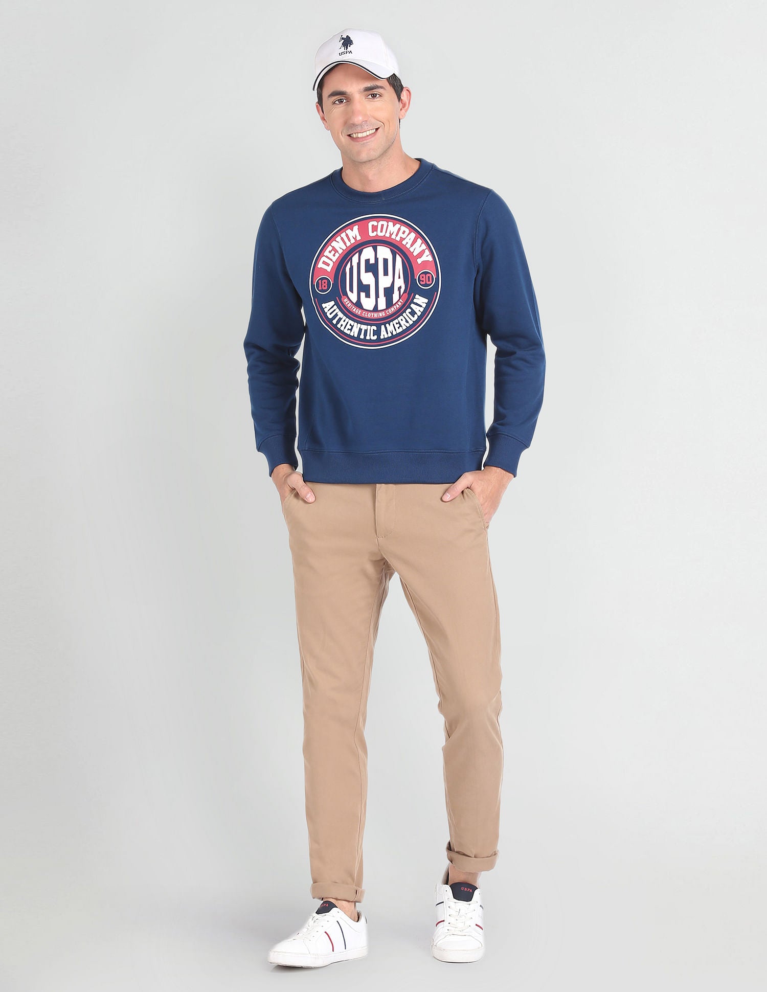 Circular Logo Cotton Sweatshirt Dark Blue - U.S. Polo Assn. India | Large