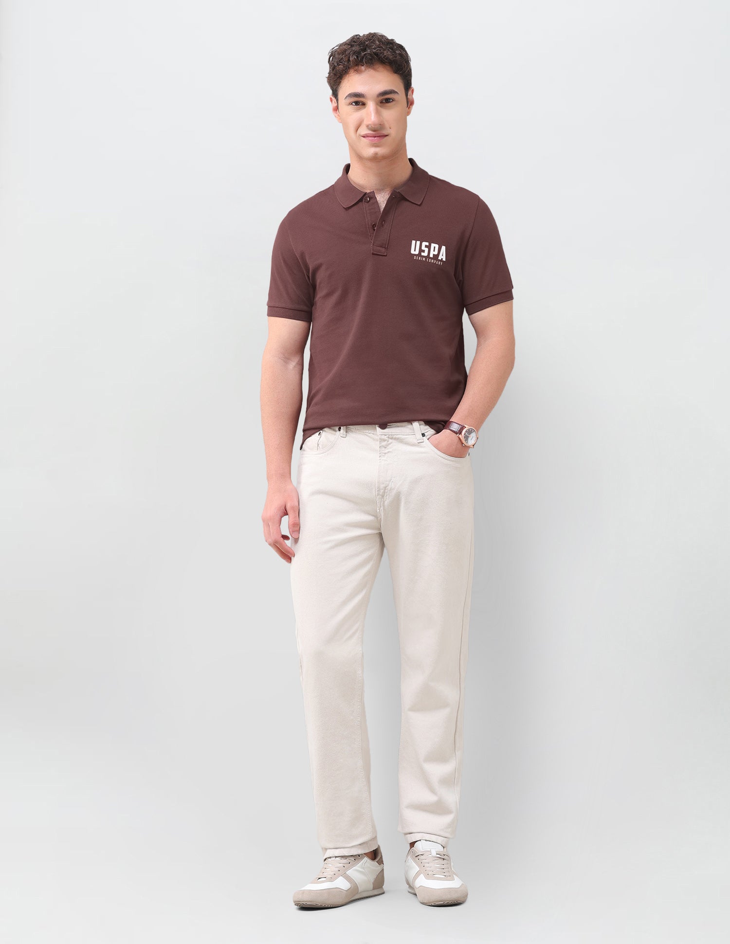 Brand Printed Slim Fit Polo Shirt Brown - U.S. Polo Assn. India | Large