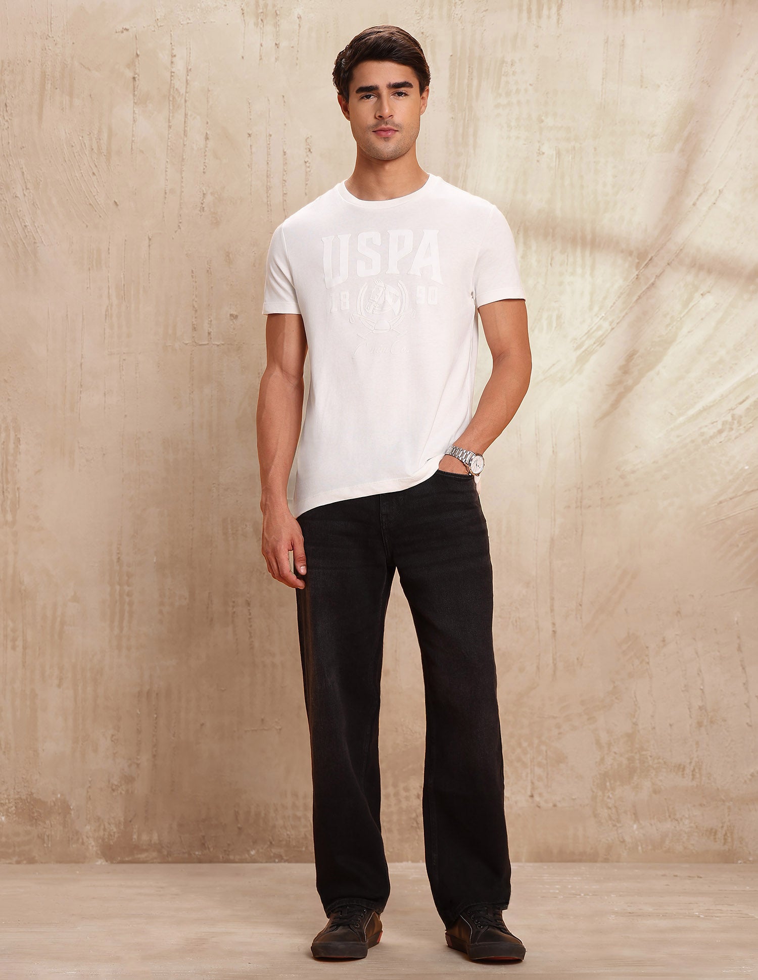 Brand Embossed Muscle Fit T-Shirt Ivory - U.S. POLO ASSN. | Large