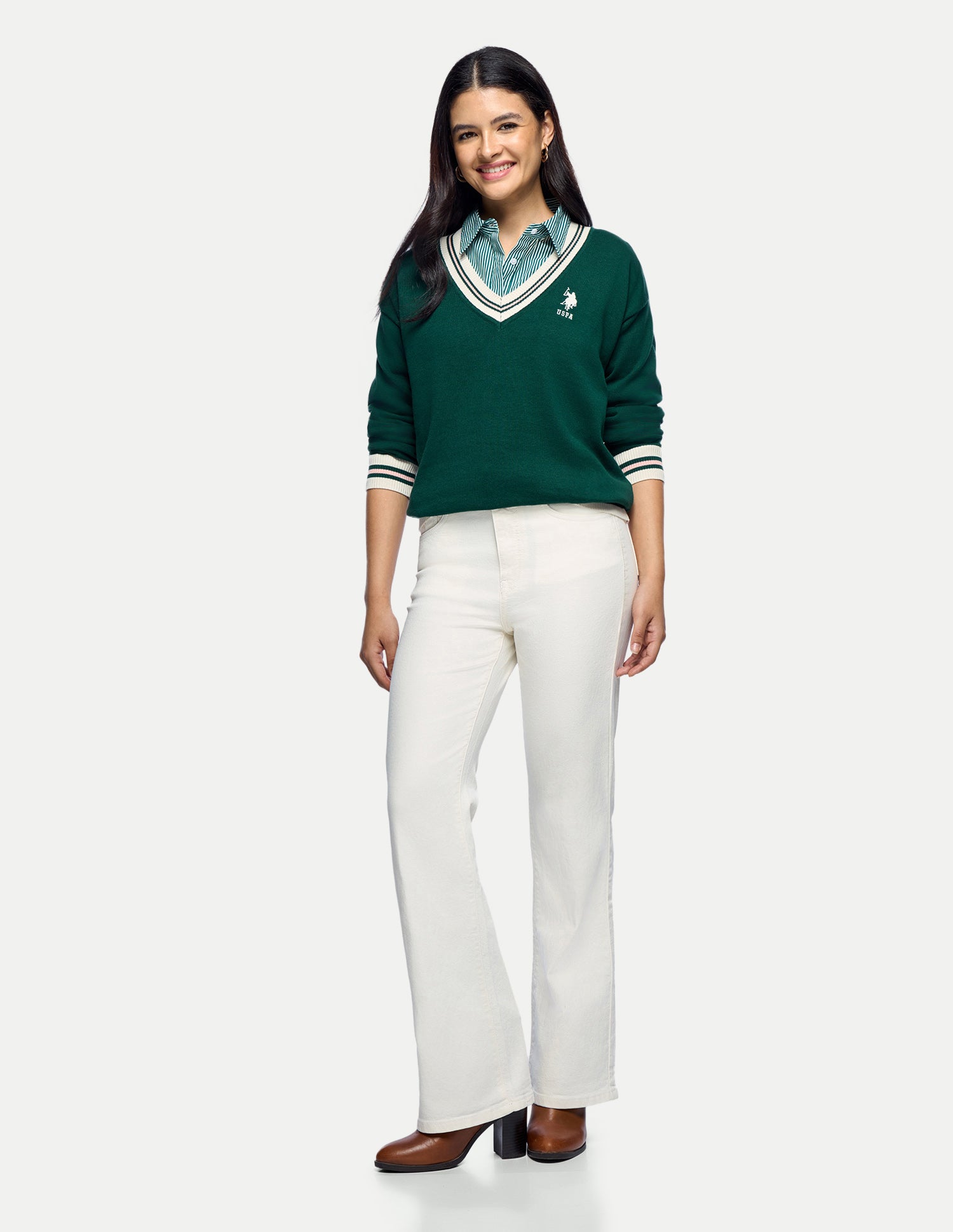 Horizontal Striped Regular Fit Sweater Dark Green - U.S. Polo Assn. India | Large