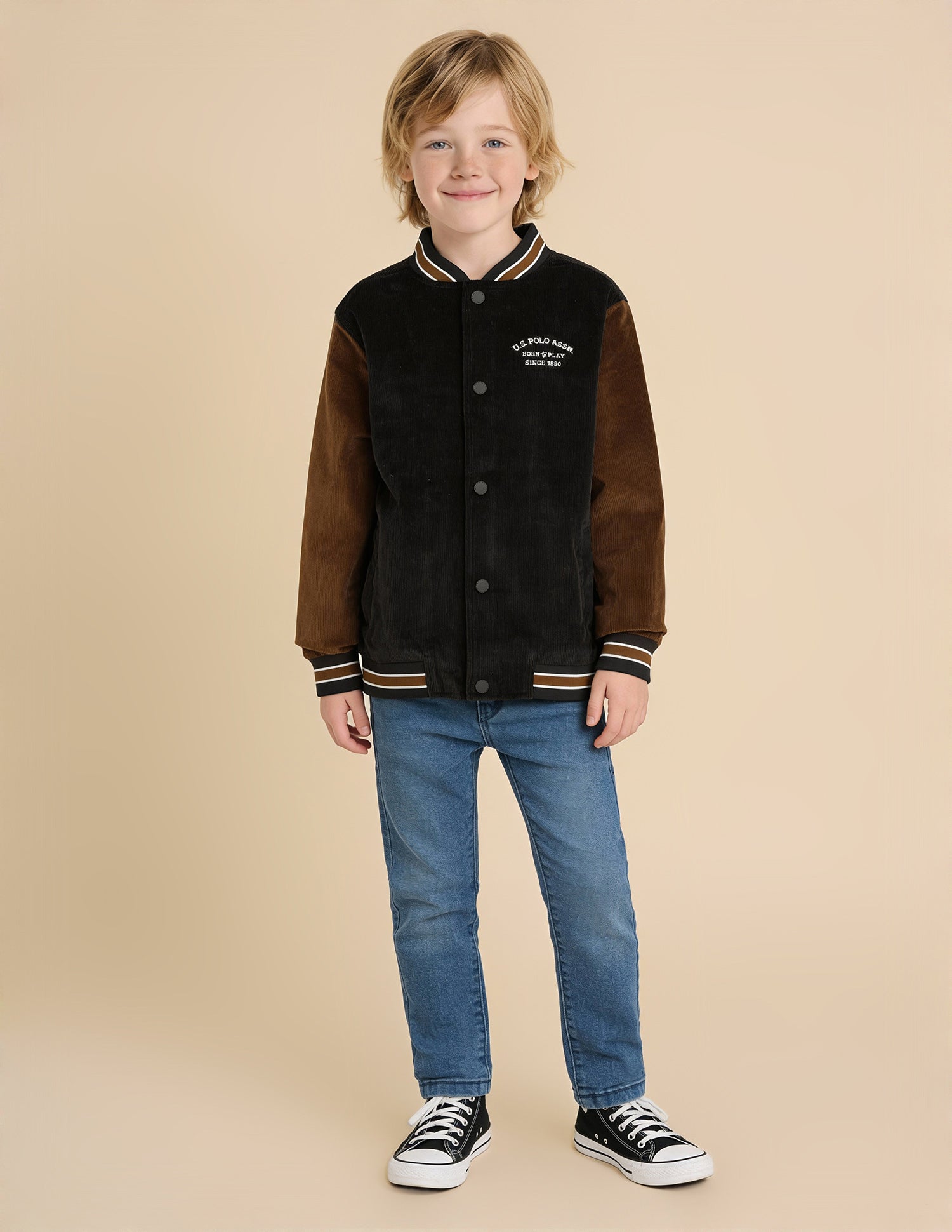 Boys Solid Regular Fit Varsity Jacket Dark Brown - U.S. Polo Assn. India | Large