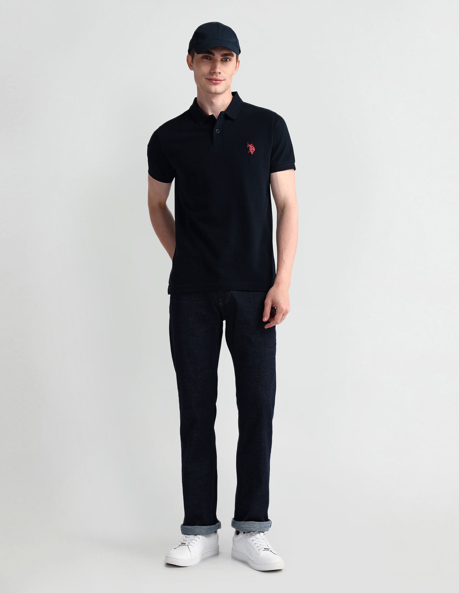 Muscle Fit Solid Polo Shirt Black - U.S. Polo Assn. India | Large