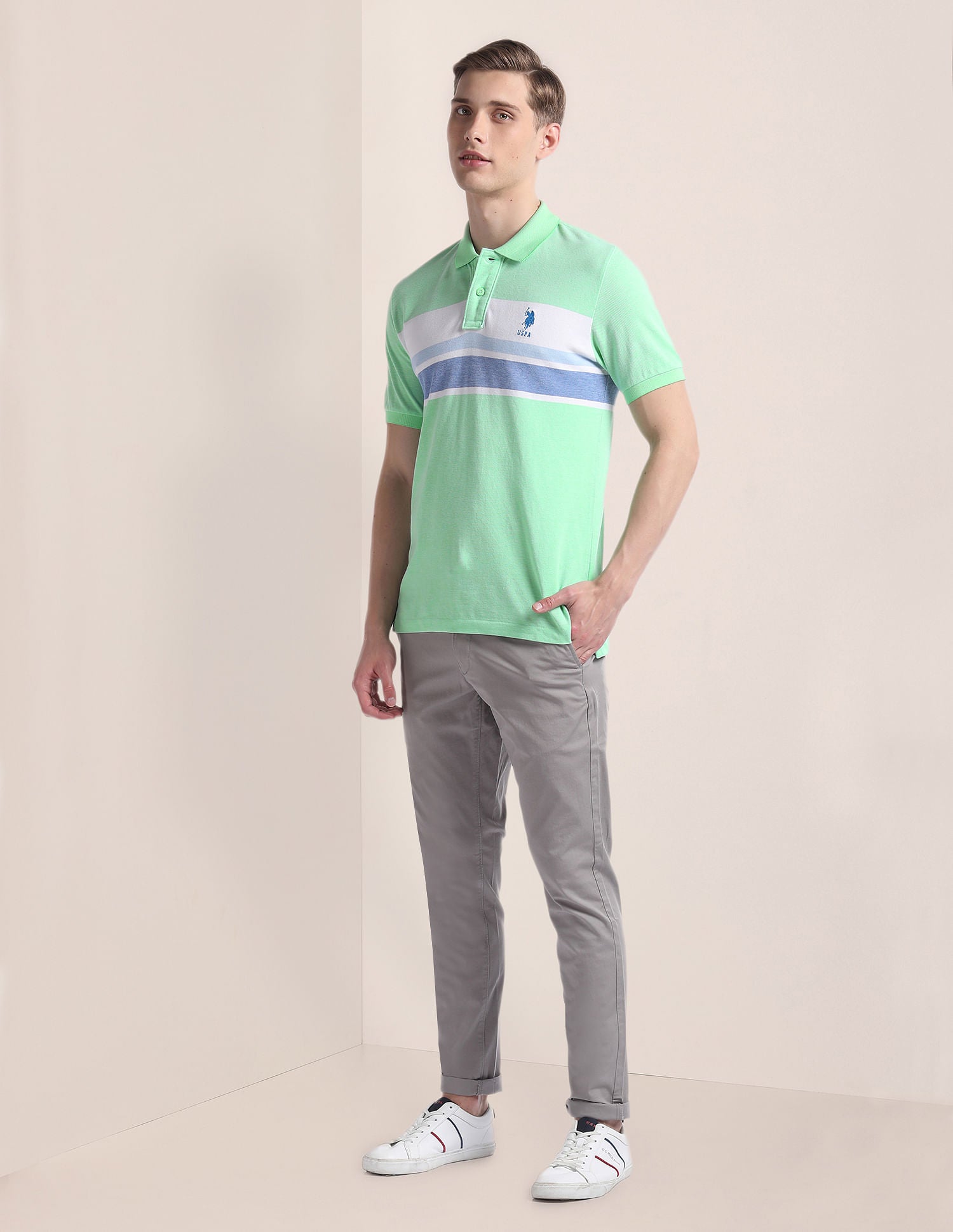 Horizontal Stripe Slim Polo Shirt Green - U.S. Polo Assn. India | Large