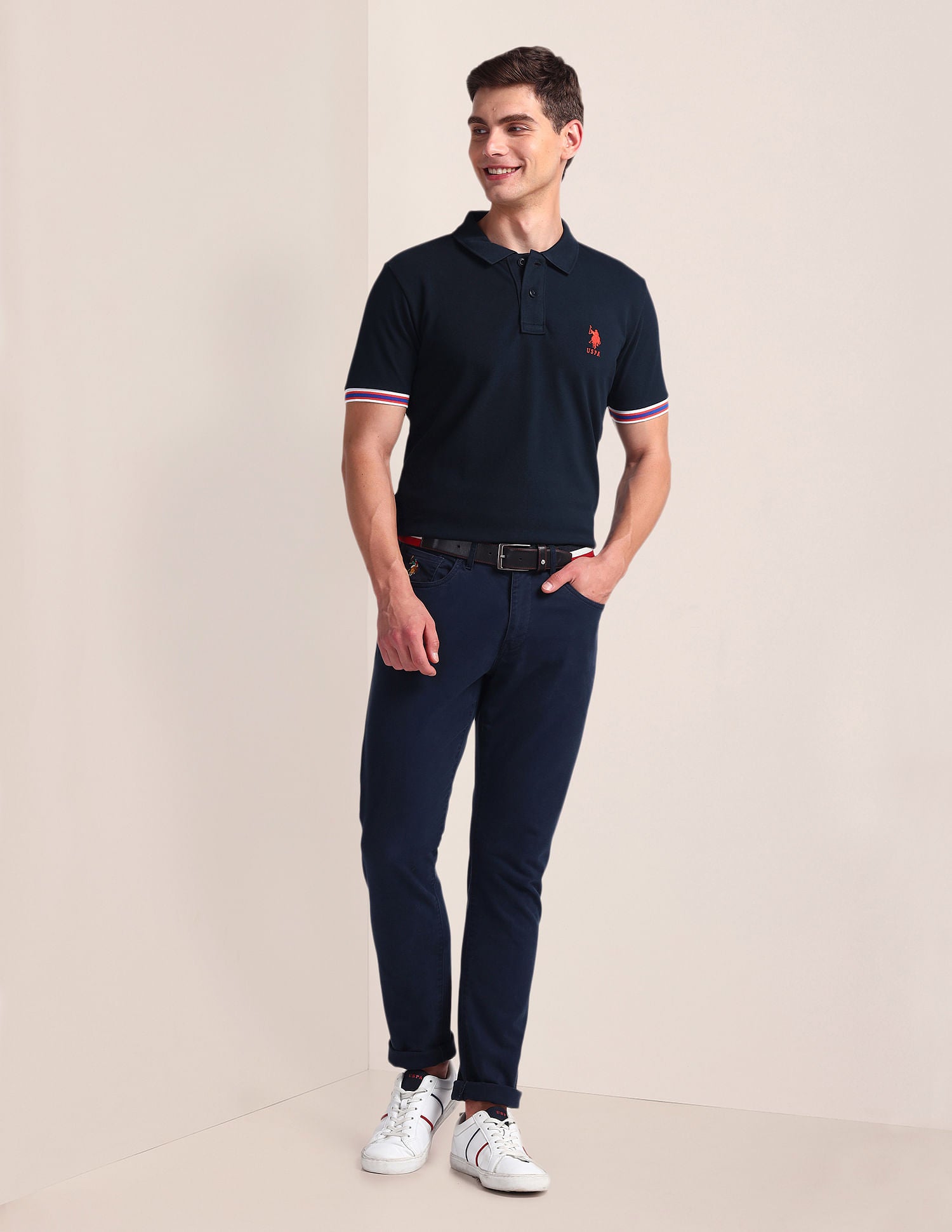 Tipped Sleeve Hem Slim Polo Shirt Navy - U.S. Polo Assn. India | Large