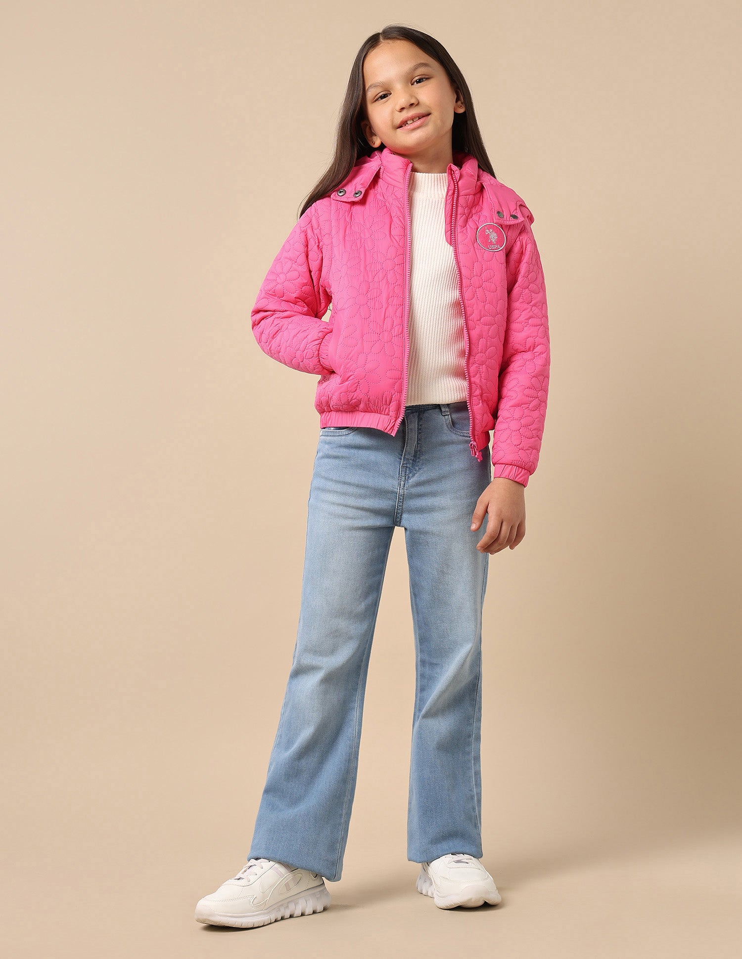 Girls Detachable Hood And Sleeve Jacket Pink - U.S. POLO ASSN. | Large