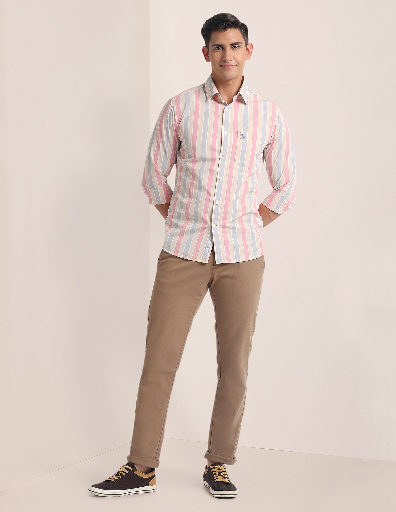 Premium Cotton Vertical Stripe Shirt Pink - U.S. Polo Assn. India | Large