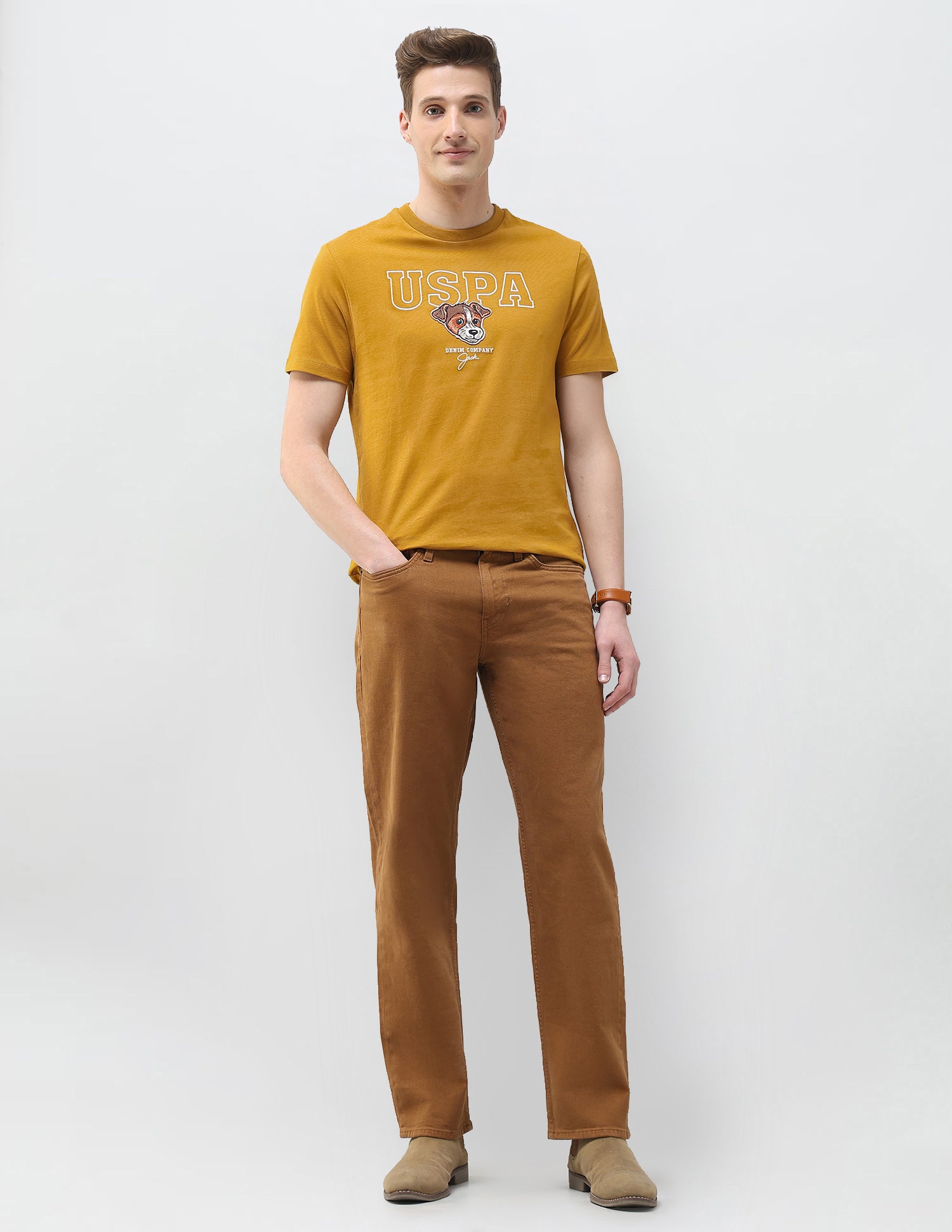 Graphic Brand Embroidered Motel On The Coast T-Shirt Mustard - U.S. Polo Assn. India | Large