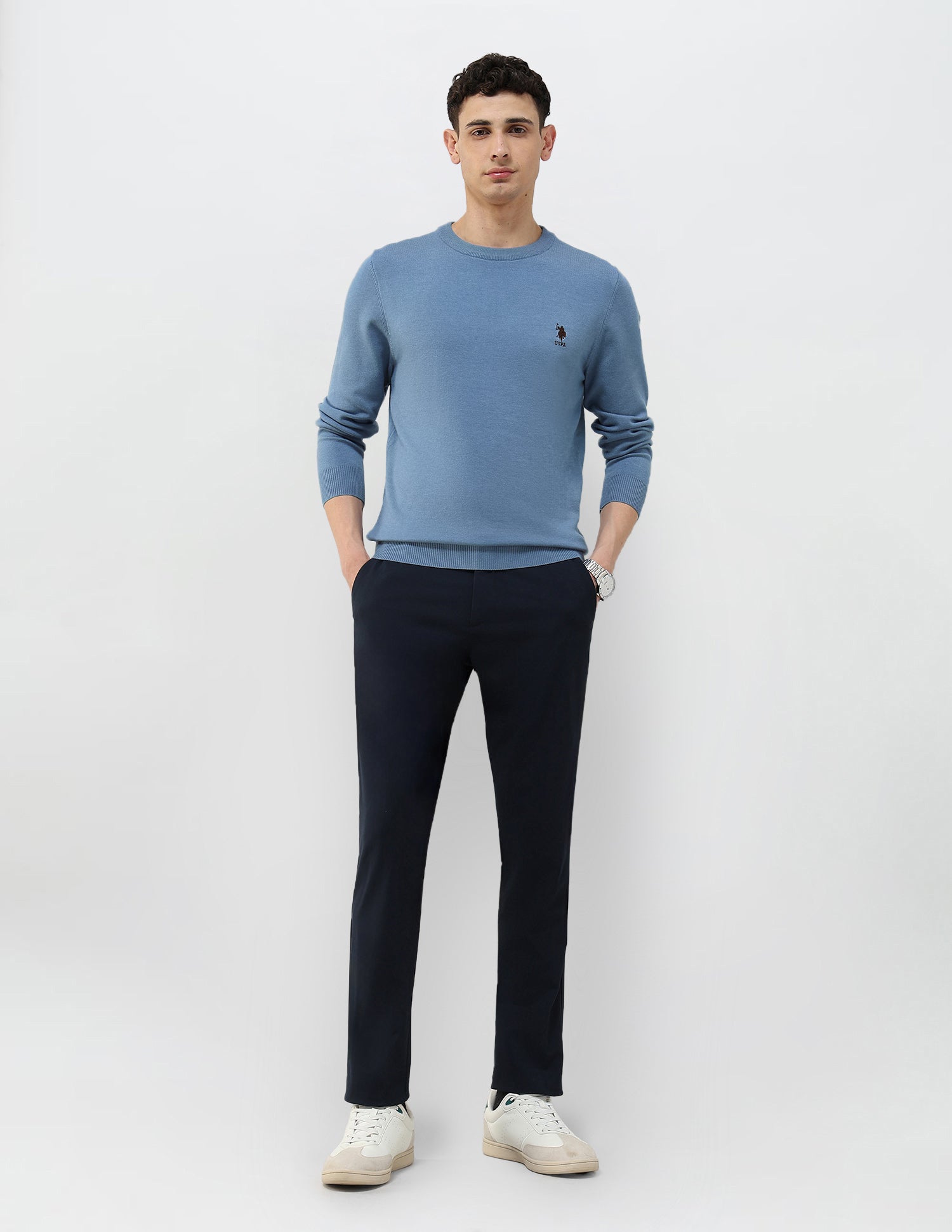 Solid Regular Fit Sweater Blue - U.S. POLO ASSN. | Large