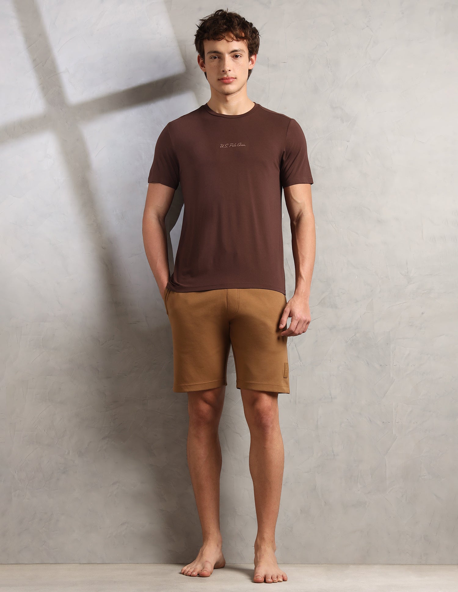 Round Neck Comfort Fit PE007-PL Lounge T-Shirt - Pack Of 1 Shaved Chocolate - U.S. Polo Assn. India | Large