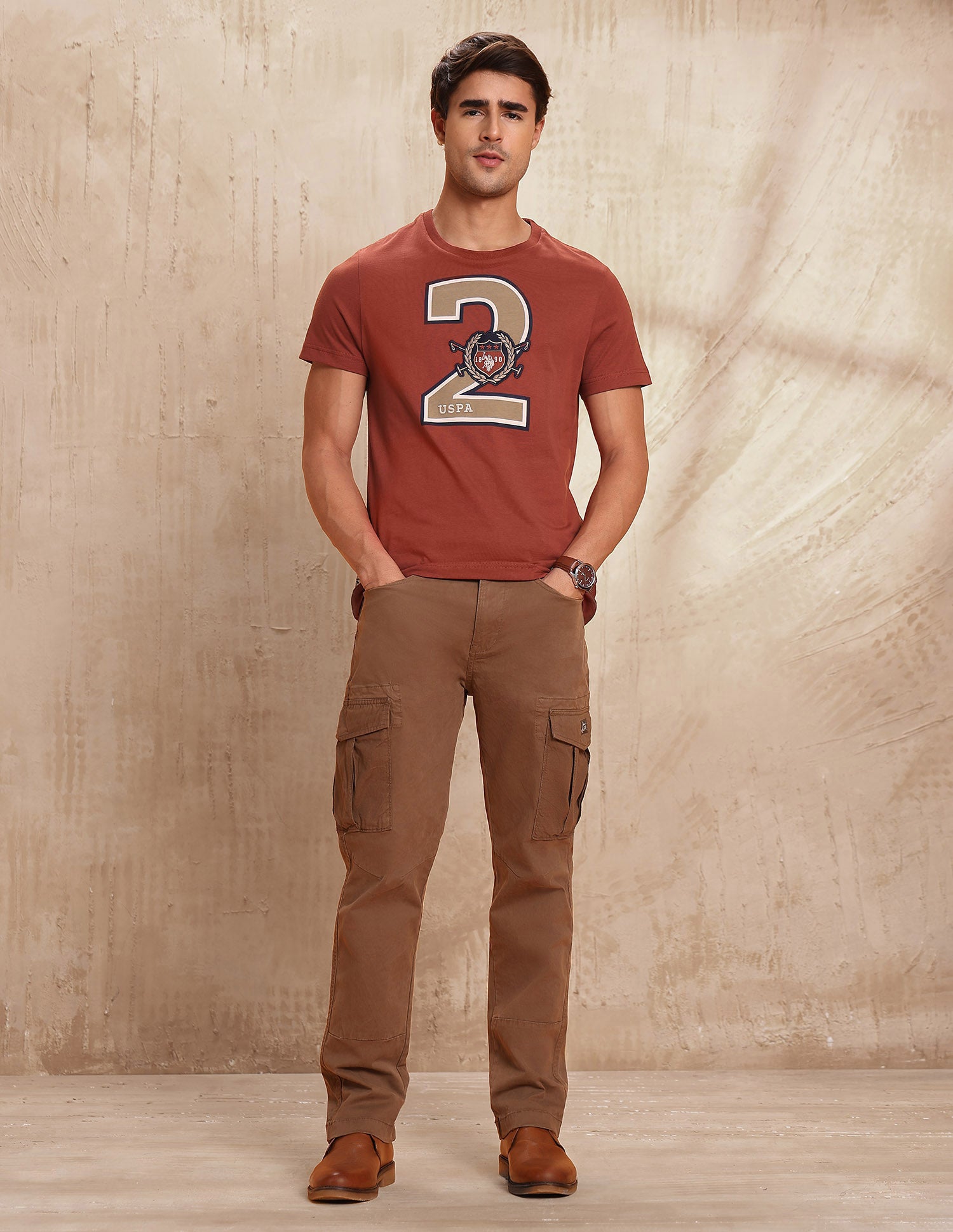 Typographic Printed Pure Cotton T-Shirt Rust - U.S. POLO ASSN. | Large