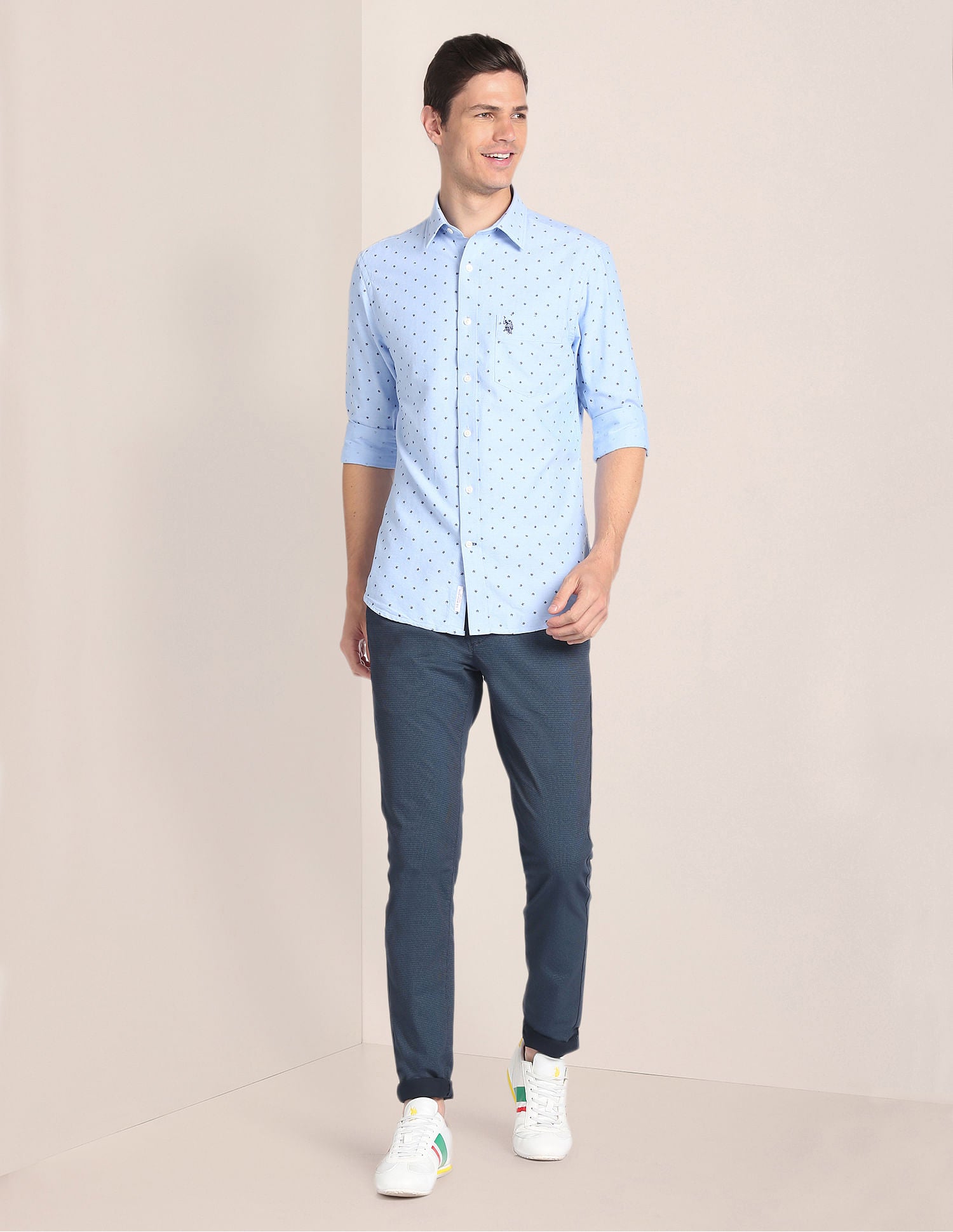 Cutaway Collar Geometric Print Shirt Blue - U.S. Polo Assn. India | Large