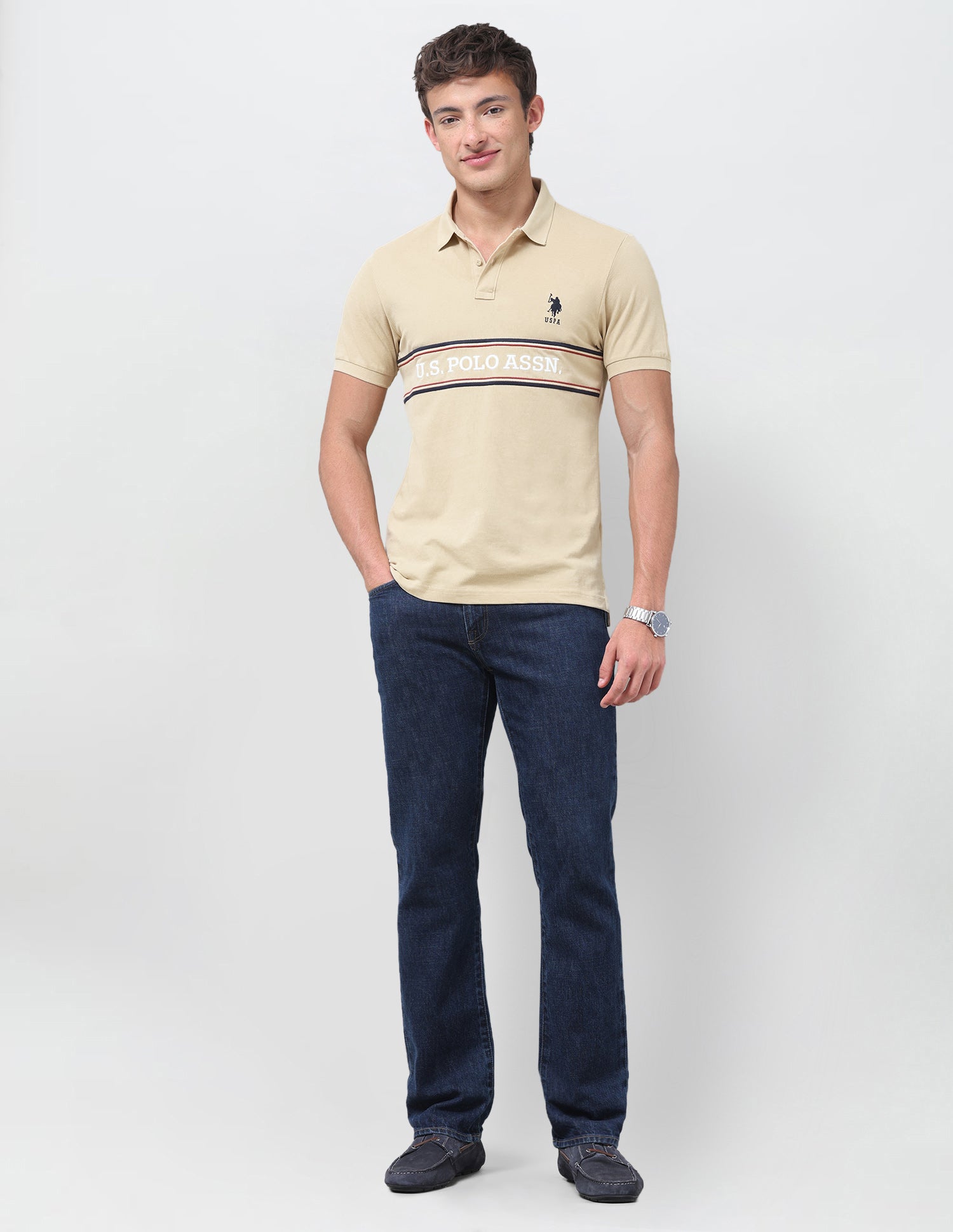 Brand Embroidered Regular Fit Polo Shirt Beige - U.S. Polo Assn. India | Large