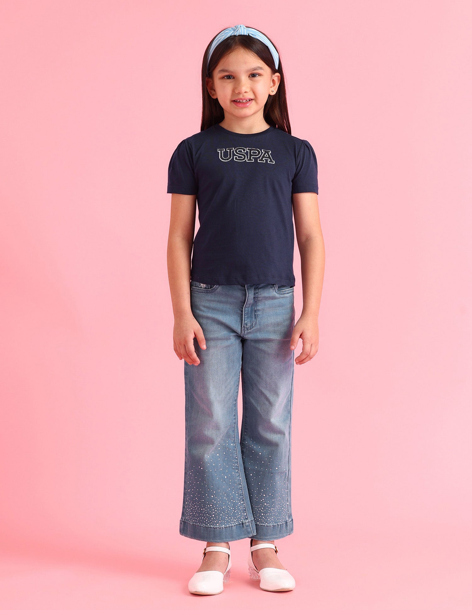 Girls Brand Printed Regular Fit T-Shirt Navy - U.S. POLO ASSN. | Large