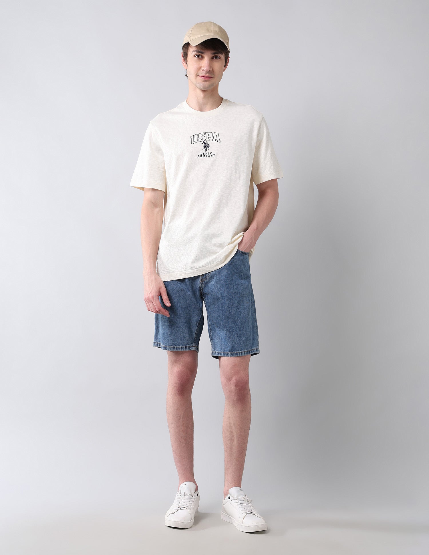 Brand Printed Pure Cotton Americana T-Shirt Ivory - U.S. Polo Assn. India | Large