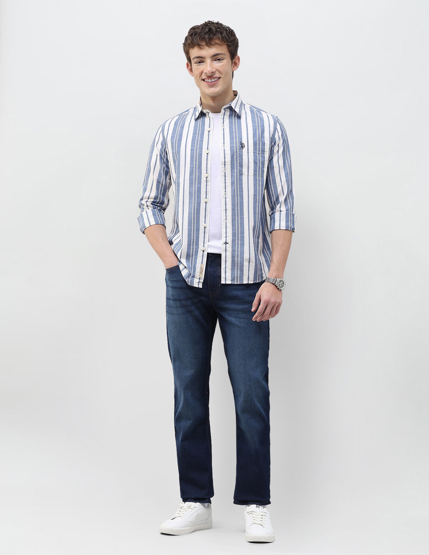 Vertical Striped Regular Fit Shirt Blue - U.S. Polo Assn. India | Large