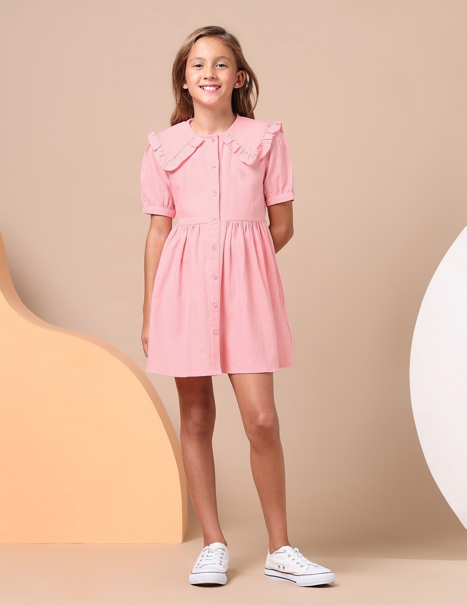 Girls Cape Collar Solid Mini Dress Light Pink - U.S. POLO ASSN. | Large