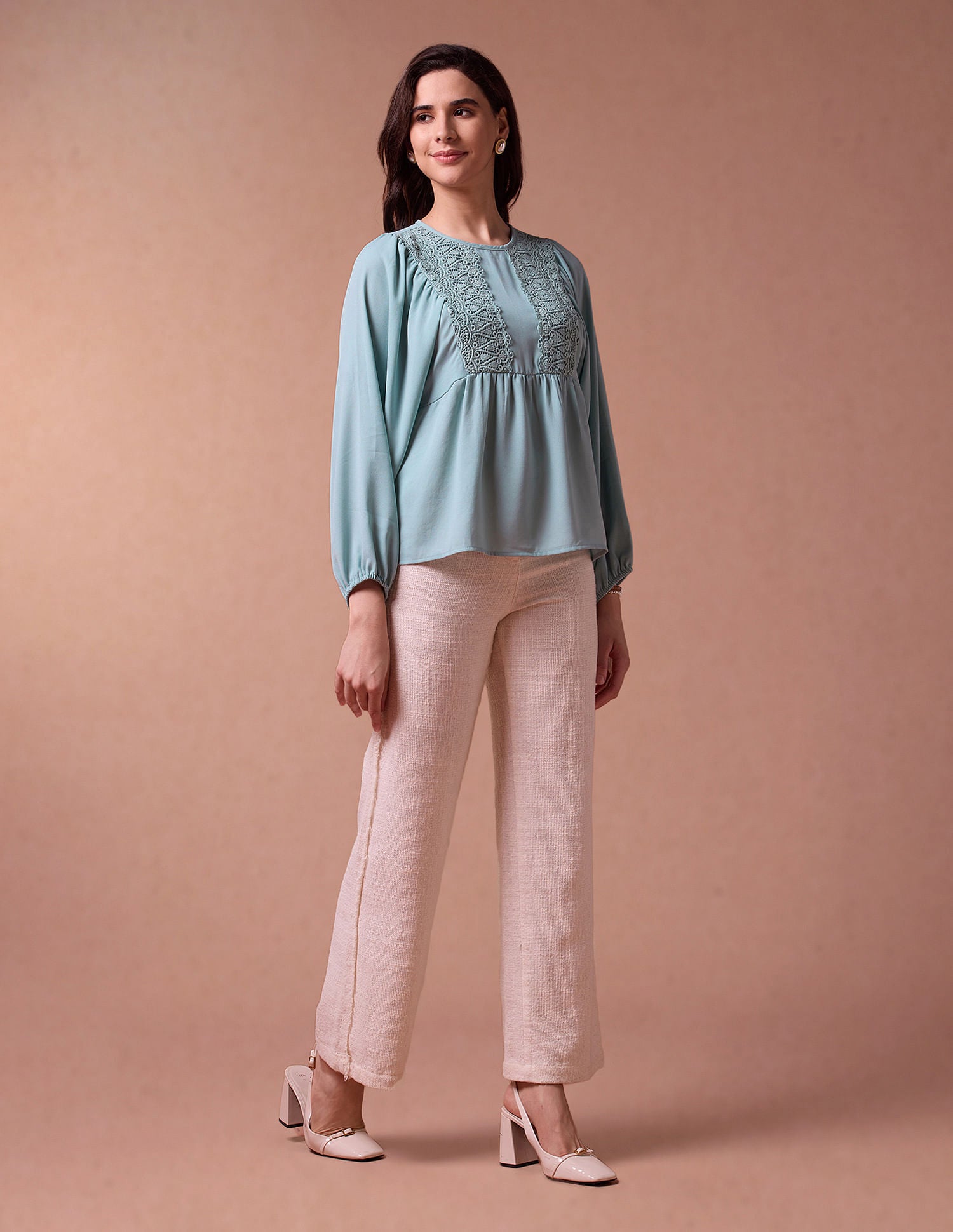 Loose Fit Lace Yoke Top Teal - U.S. POLO ASSN. | Large