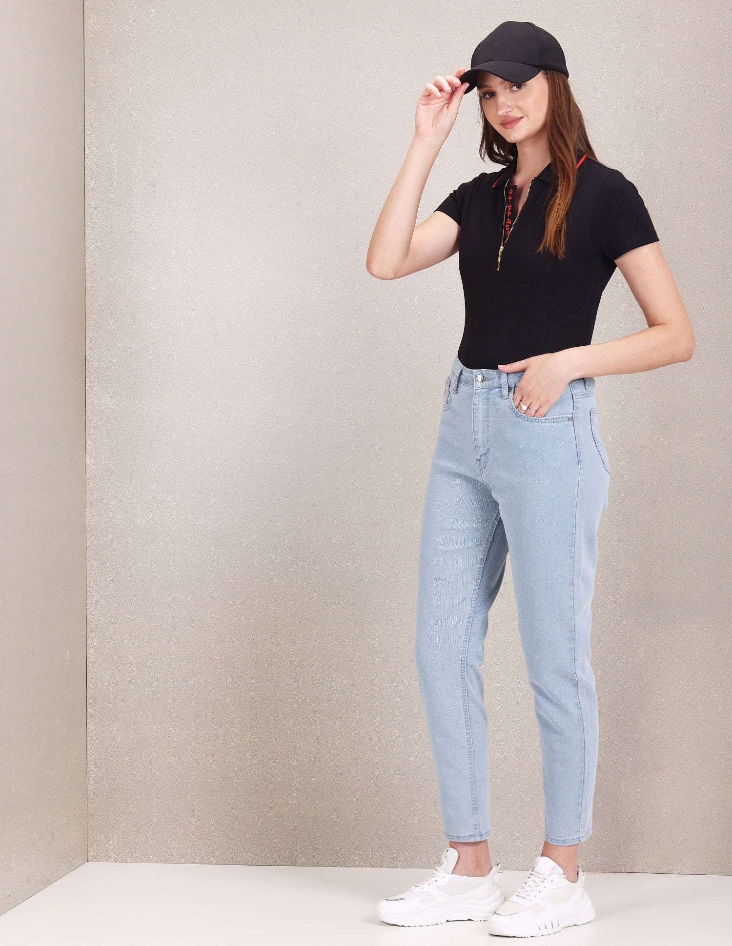 High Rise Mom Fit Jeans Light Blue - U.S. POLO ASSN. | Large