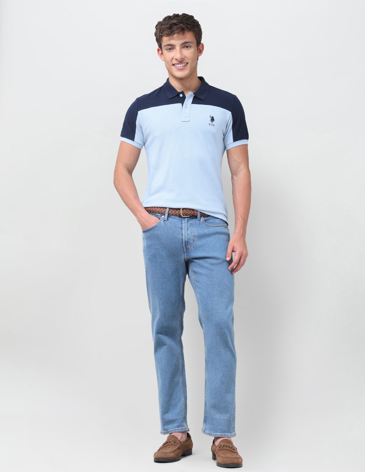 Colourblocked Regular Fit Polo Shirt Light Blue - U.S. Polo Assn. India | Large