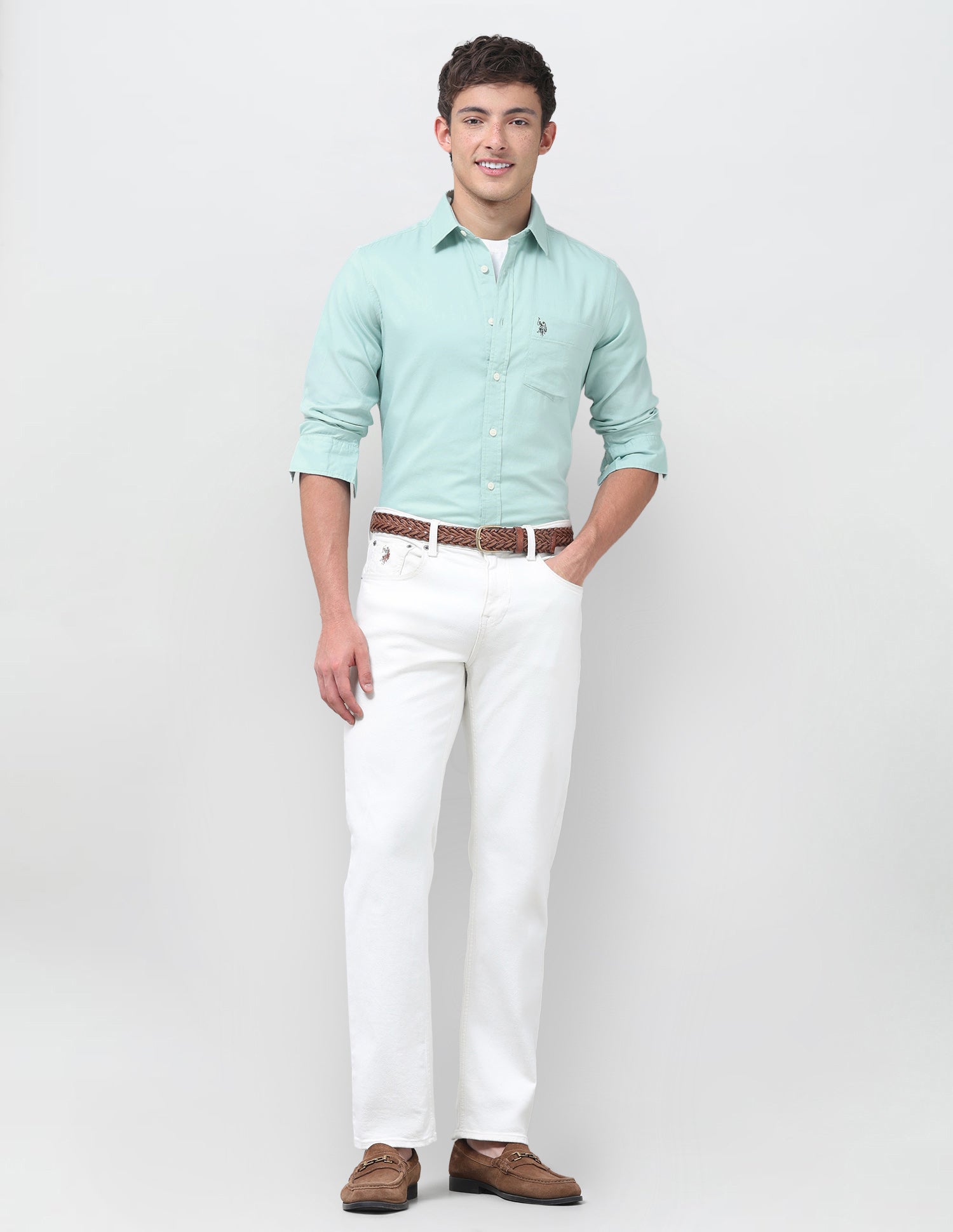 Solid Tailored Fit Shirt Mint - U.S. Polo Assn. India | Large