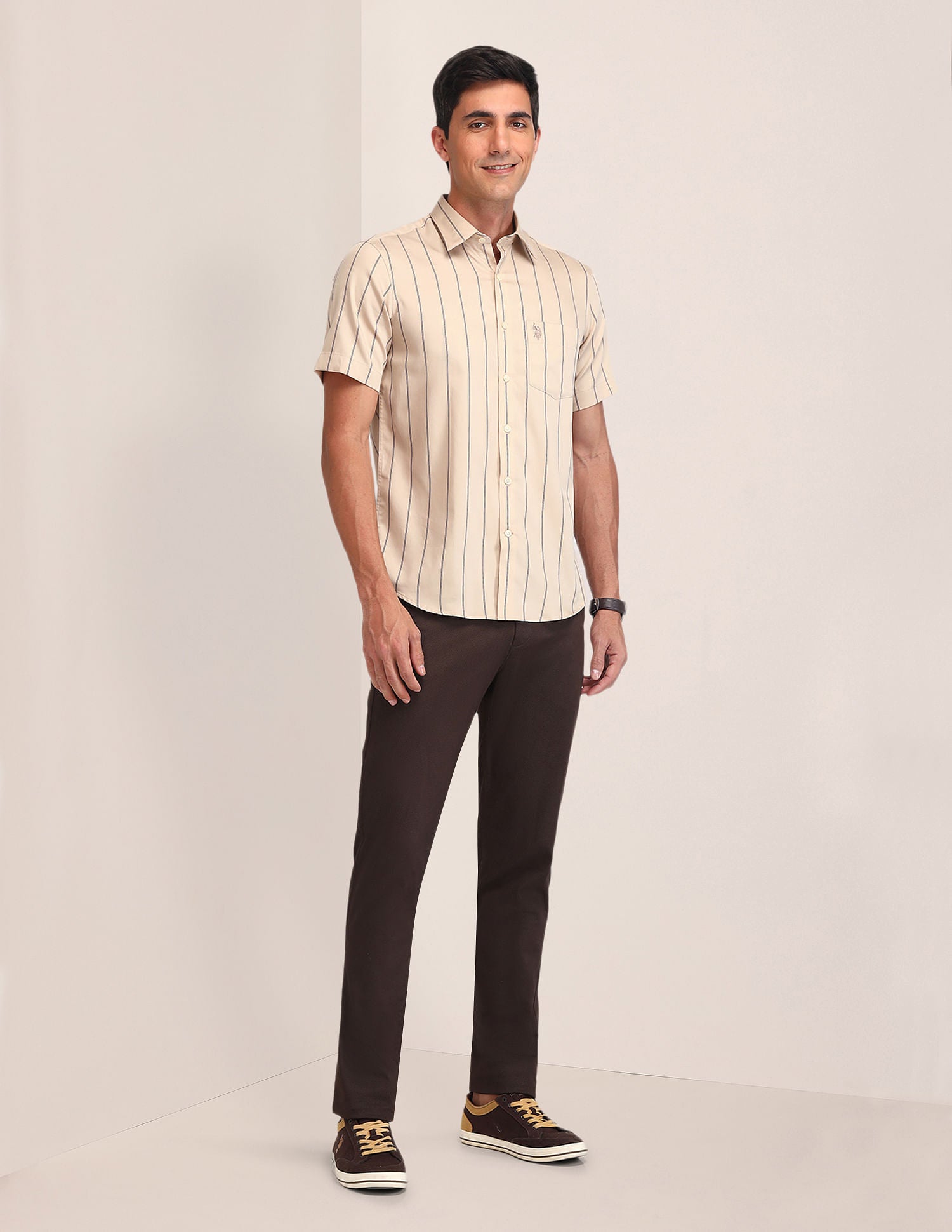 Tailored Fit Satin Shirt Khaki - U.S. Polo Assn. India | Large