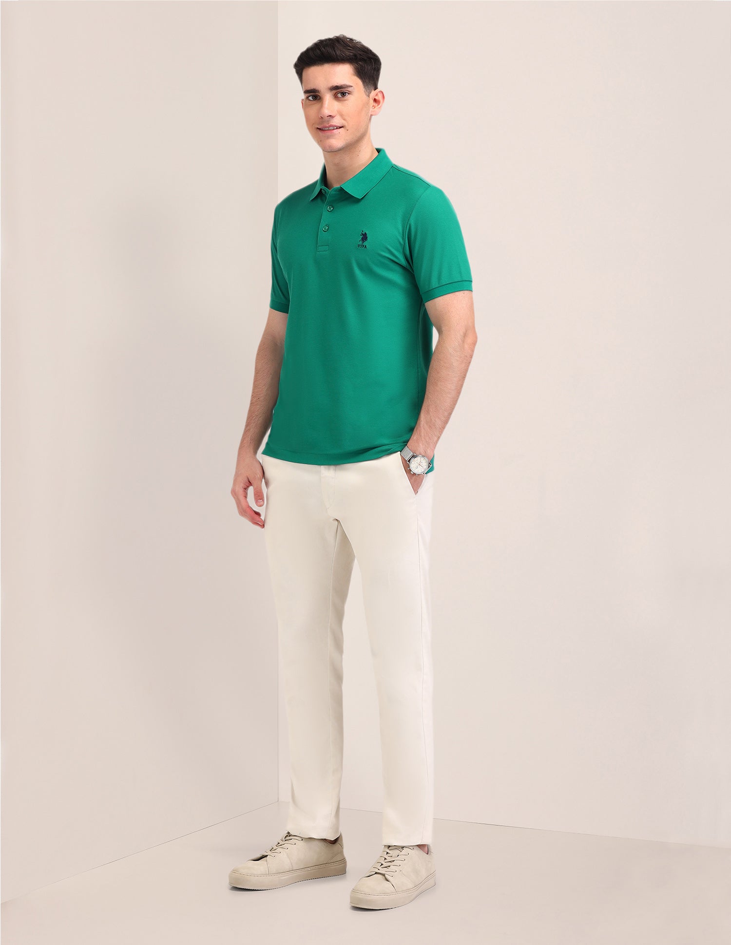 Solid Pattern Cotton Polo Shirt Dark Green - U.S. Polo Assn. India | Large